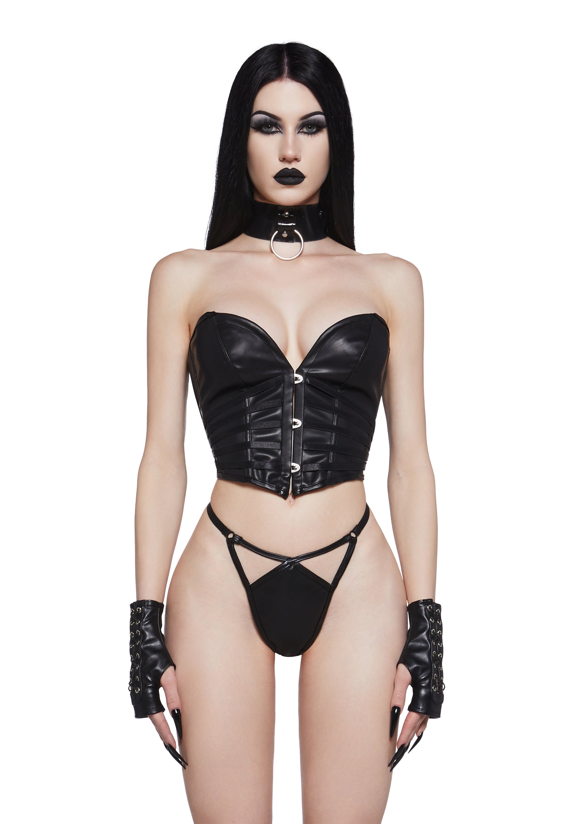 Womens Sexy VDAY Vegan Leather Corset And Thong Lingerie Set Widow - Black Dolls Kill Womens Sexy VDAY Vegan Leather Corset And Thong Lingerie Set Widow - Black Dolls Kill