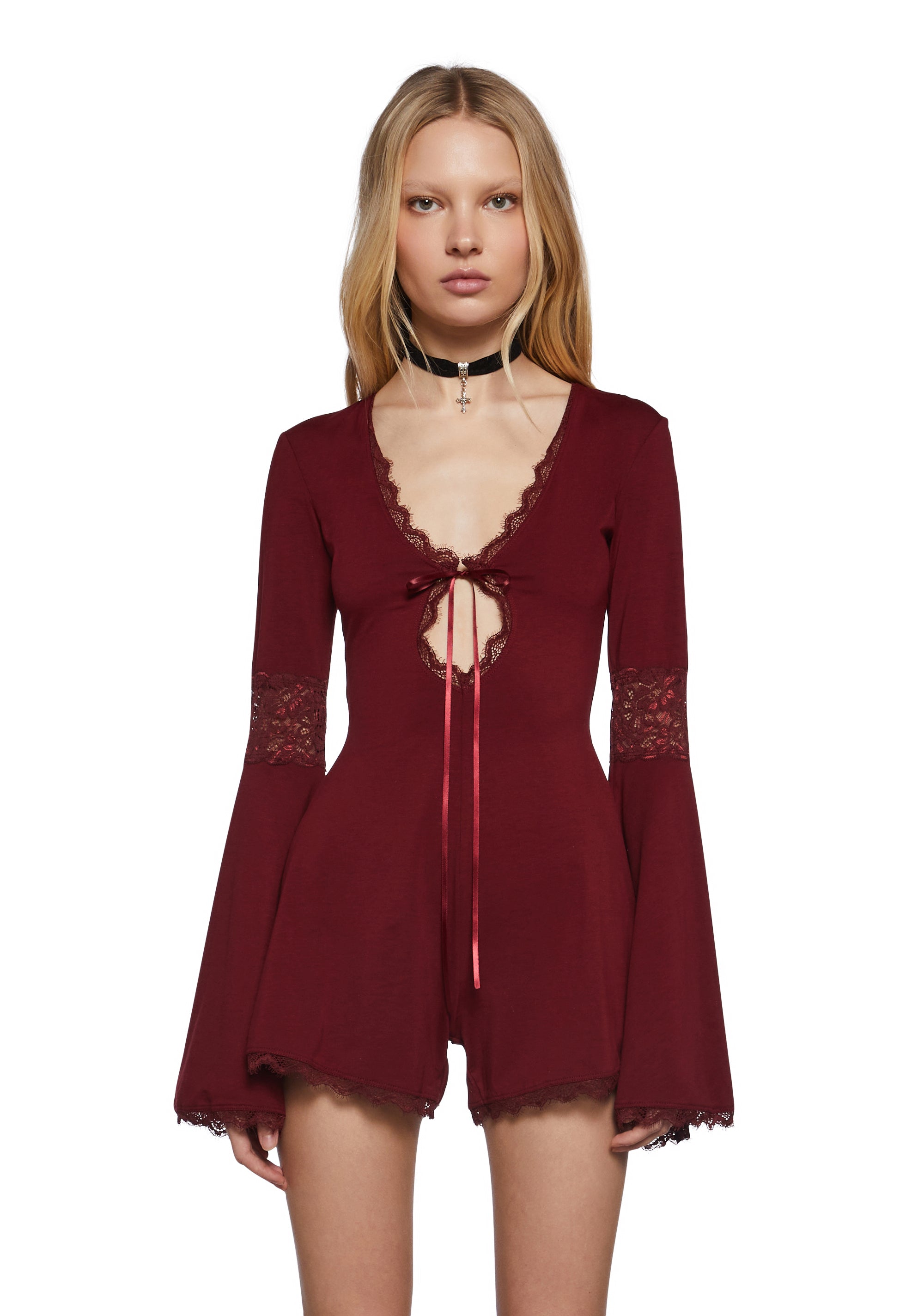 Widow Whispering Wind Romper - Burgundy - DARK RED / XX-LARGE Widow Whispering Wind Romper - Burgundy - DARK RED / XX-LARGE