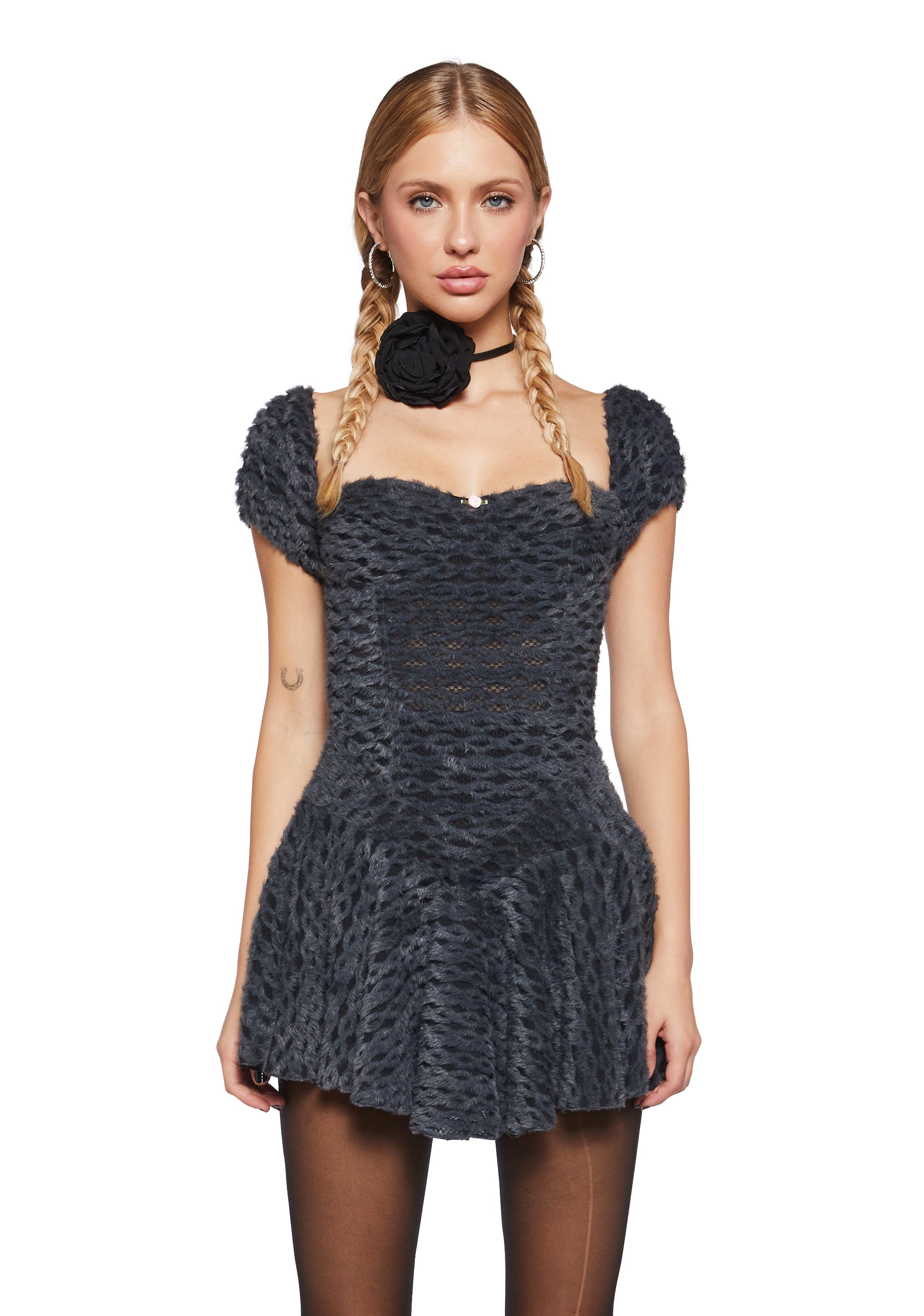 open lace back dress Winter Wishes Tiered Metallic Plisse Mini Dress in Brown main image 1