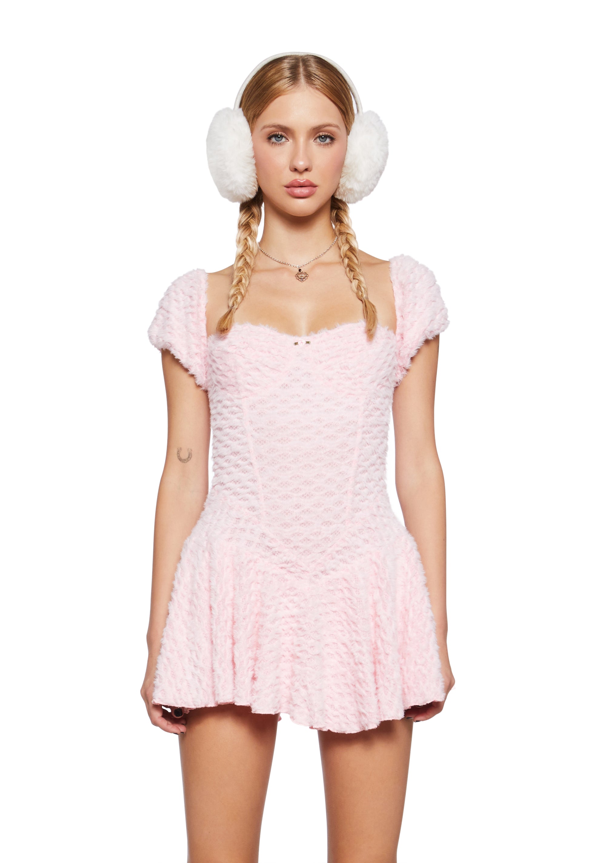 Womens Fuzzy Knit Mini Winter Dress - Pink Dolls Kill Womens Fuzzy Knit Mini Winter Dress - Pink Dolls Kill