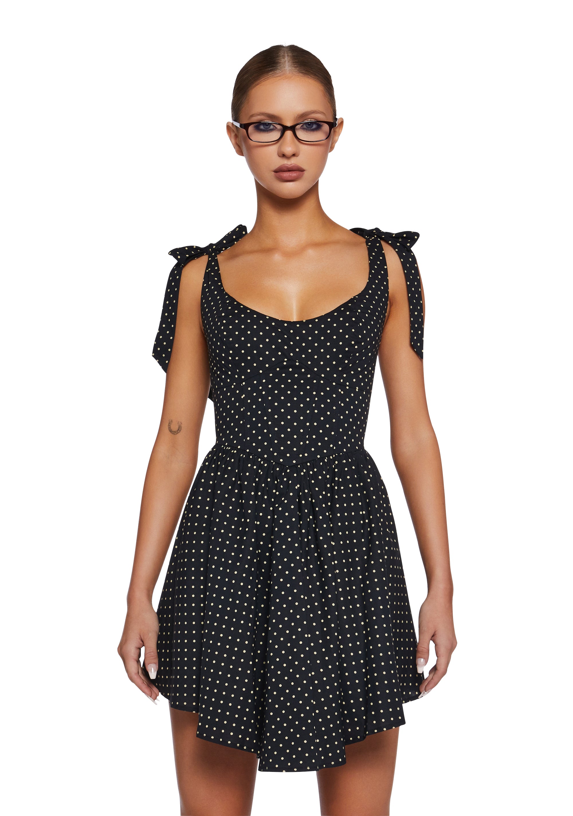 Womens Office Wear Polka Dot Mini Lace Up Dress - Multi Dolls Kill Womens Office Wear Polka Dot Mini Lace Up Dress - Multi Dolls Kill