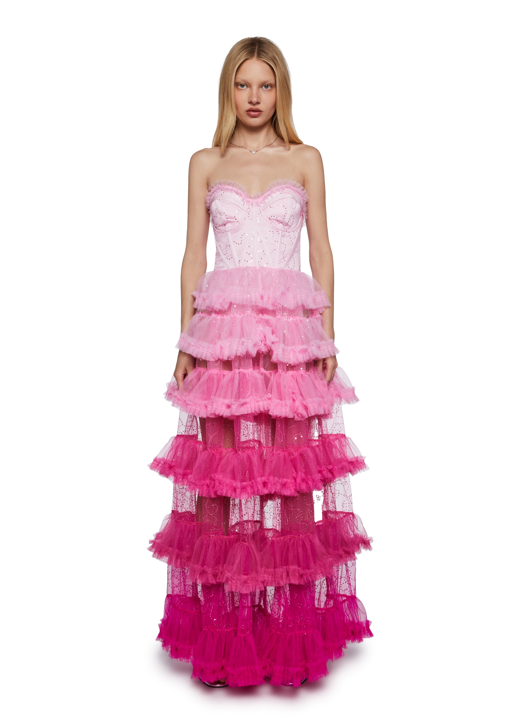 Womens Prom Ombre Tiered Maxi Dress Unholy - Pink Pink / X-Large Womens Prom Ombre Tiered Maxi Dress Unholy - Pink Pink / X-Large