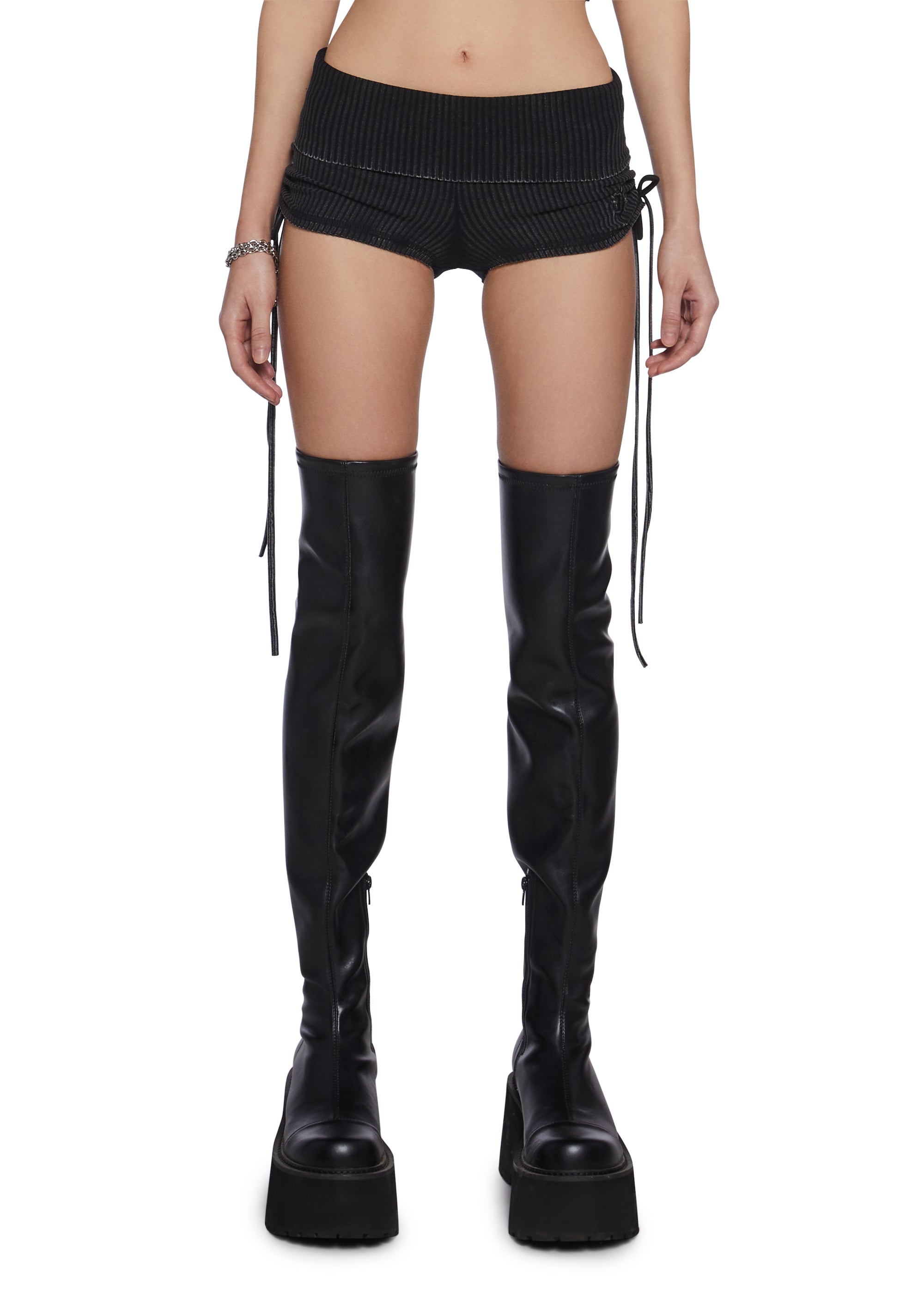 Womens Ribbed Ruched Shorts Darker Wavs - Gray – Dolls Kill