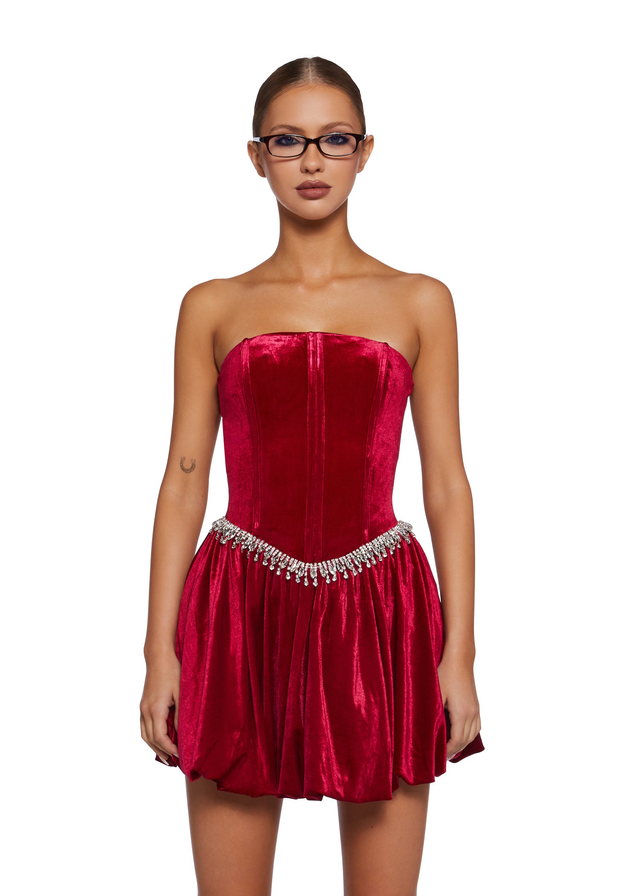 strapless open back dress Womens Sexy Special Occasion Strapless Velvet Mini Dress With Rhinestone  Gemstone Fringe