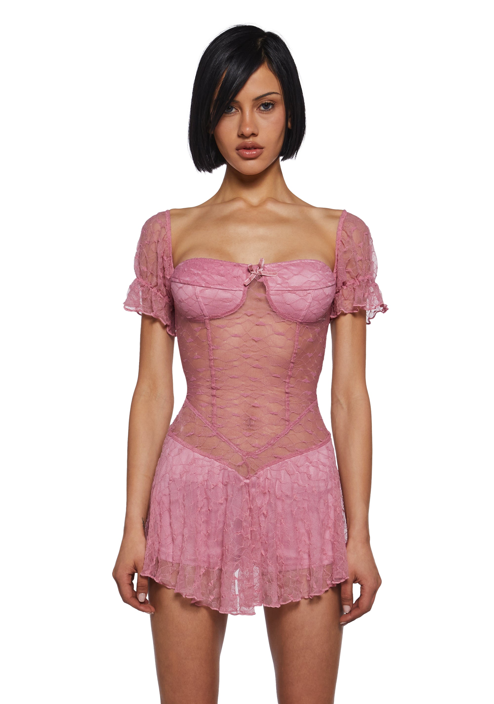 pink sheer mini dress Crushes And Dreams Lace Dress