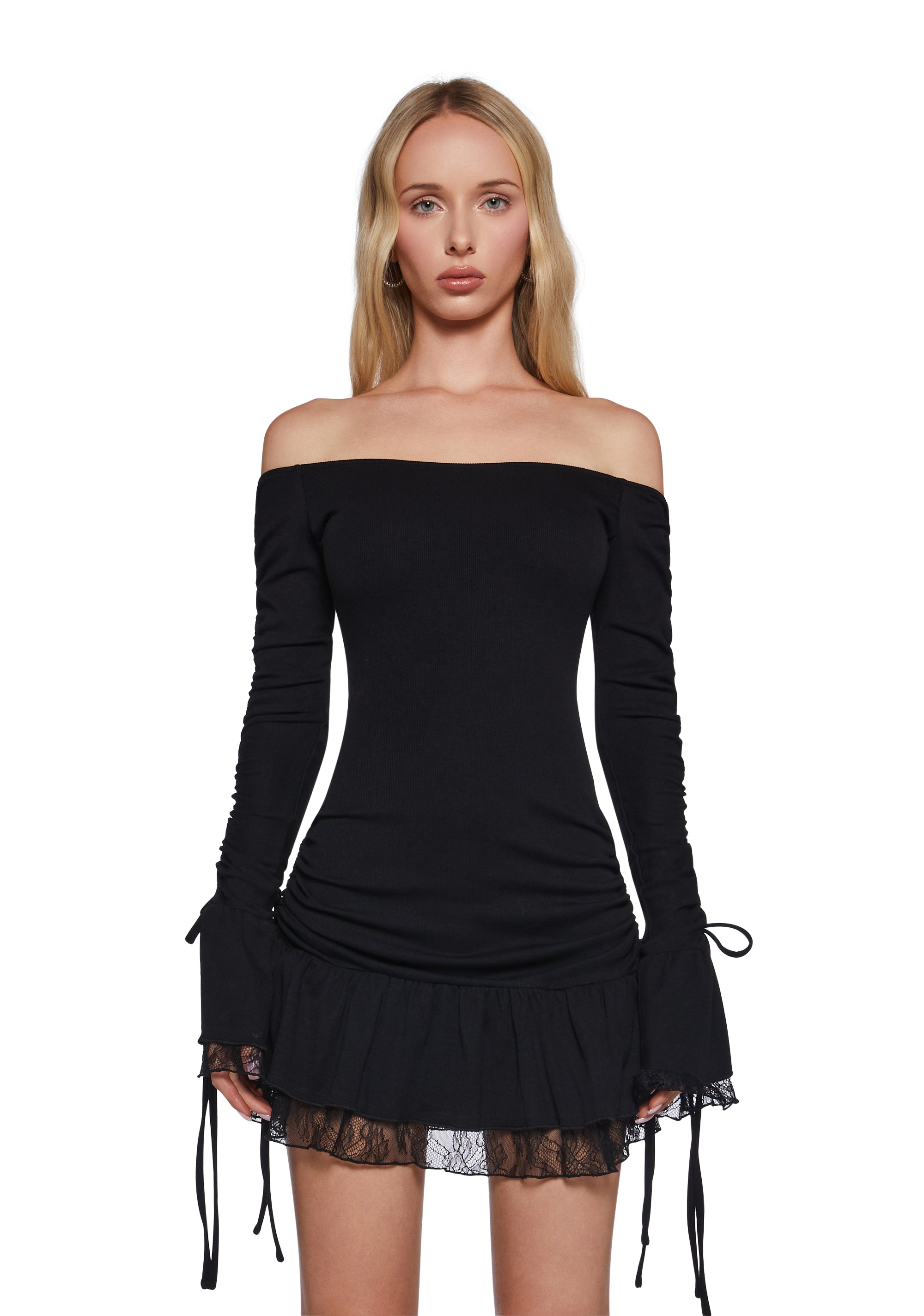 Punk Rock Ribbed Knit Lace Off-The-Shoulder Mini Dress Curr- Purple Punk Rock Ribbed Knit Lace Off-The-Shoulder Mini Dress Curr- Purple