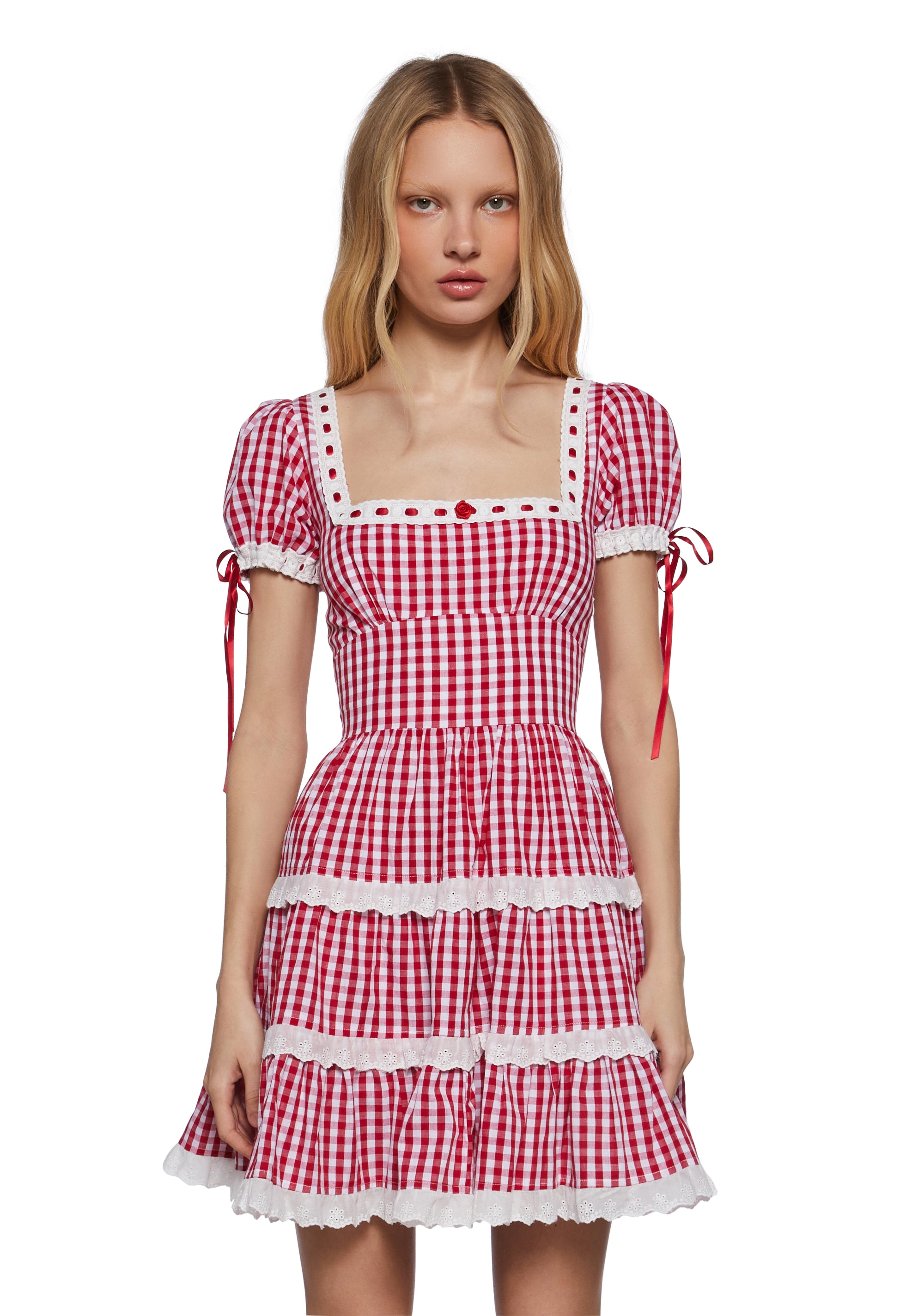 Womens Poplin Gingham Ruffled Dress Sugar Thrillz - Red Dolls Kill Womens Poplin Gingham Ruffled Dress Sugar Thrillz - Red Dolls Kill