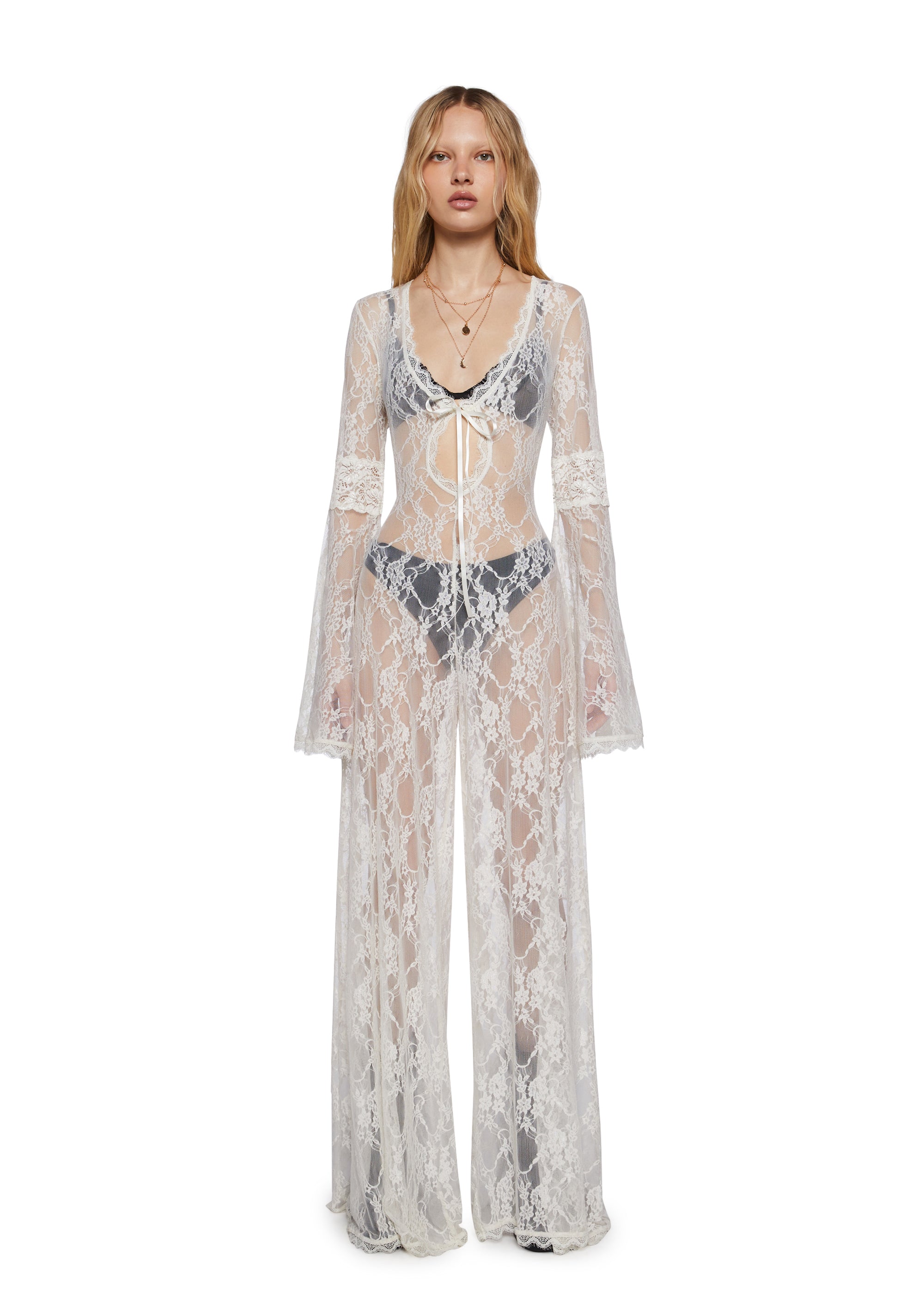 Womens Sheer Lace Jumpsuit Current Mood - Off White Dolls Kill Womens Sheer Lace Jumpsuit Current Mood - Off White Dolls Kill