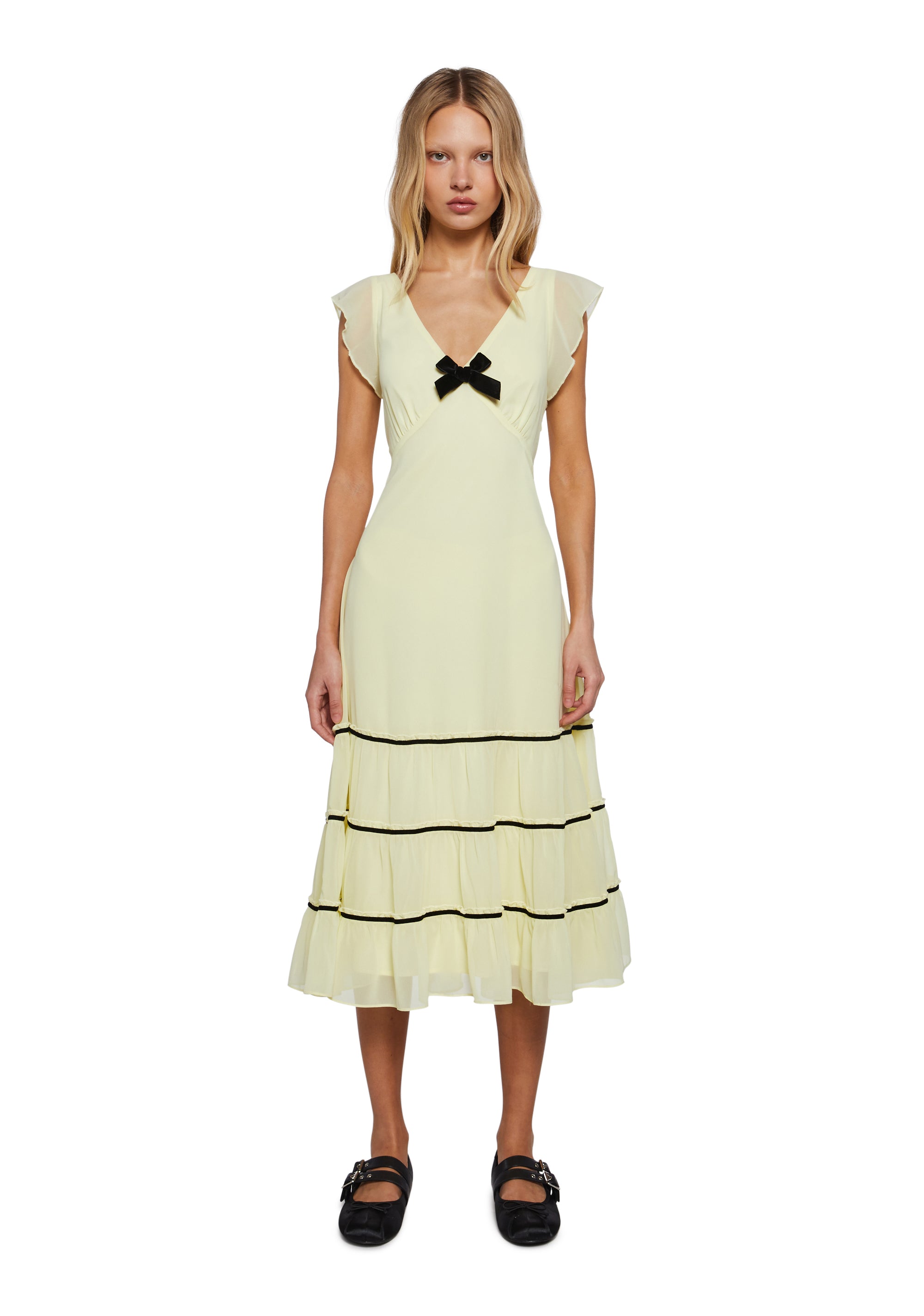 Womens Chiffon Midi Summer Dress With Ruffles Delias - Yellow Dolls Kill Womens Chiffon Midi Summer Dress With Ruffles Delias - Yellow Dolls Kill