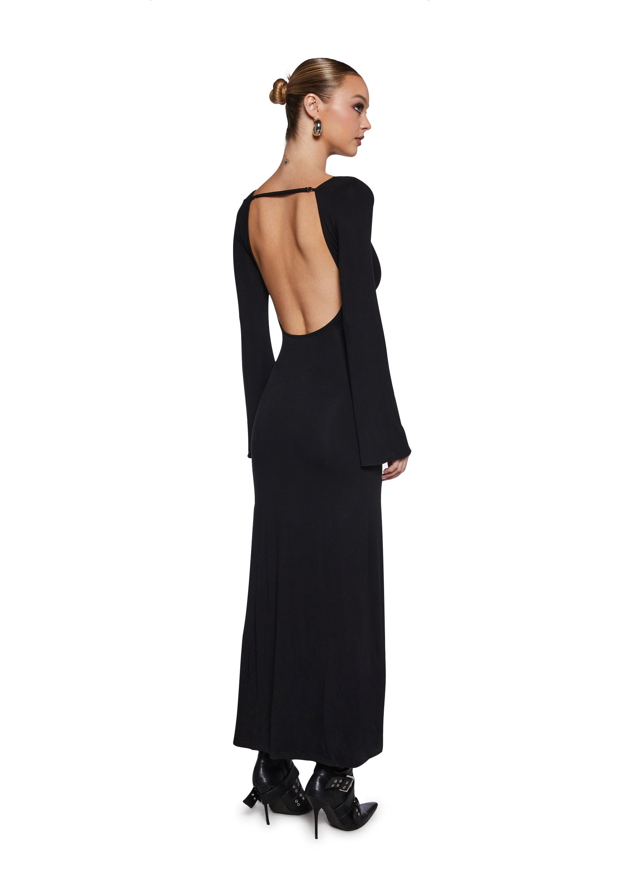 knee length dresses for ladies Louisa Long Sleeve Slinky Maxi Dress - Black