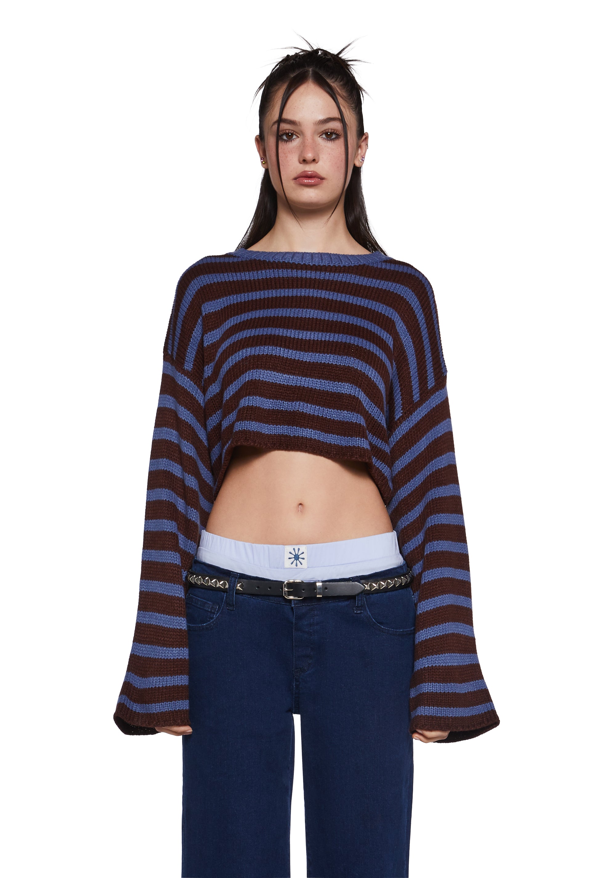 Brown Cropped Knitted Pullover main image 1