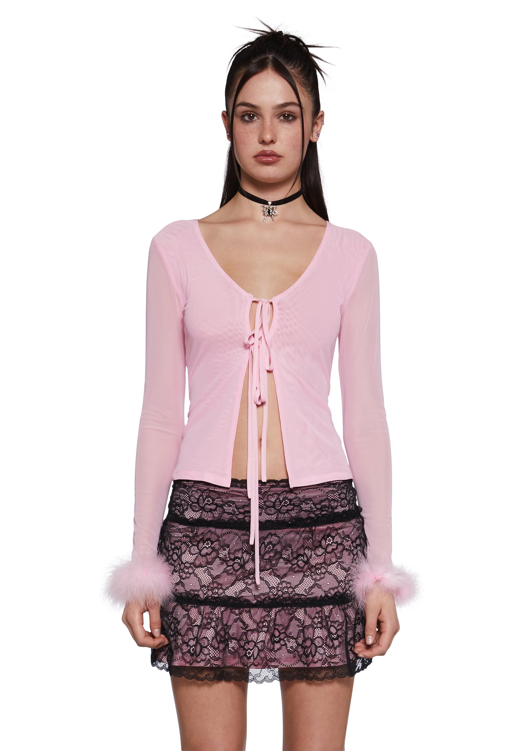 Human Pink Feather Cardigan