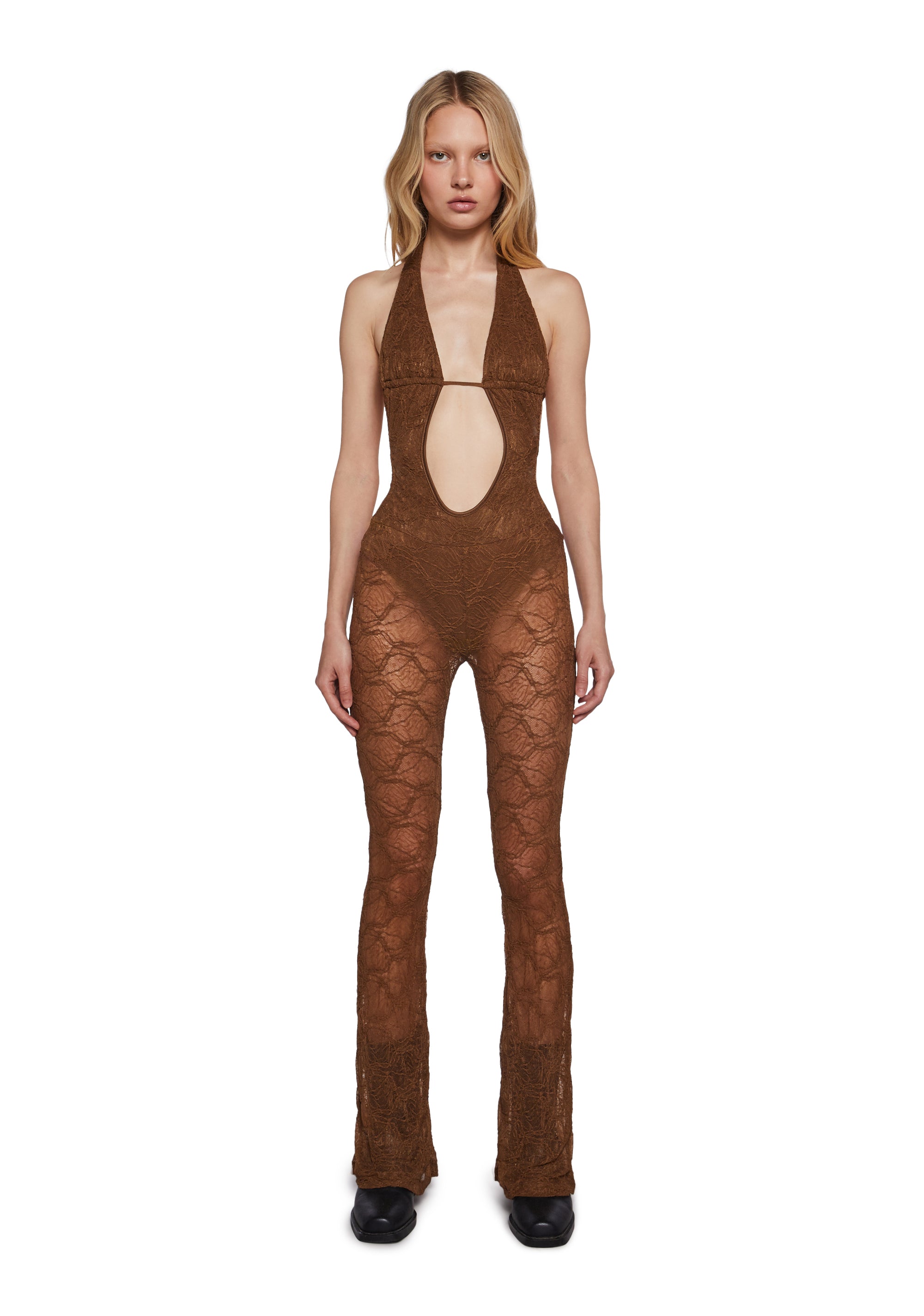 Womens Lace Cut Out Jumpsuit Brown – Dolls Kill