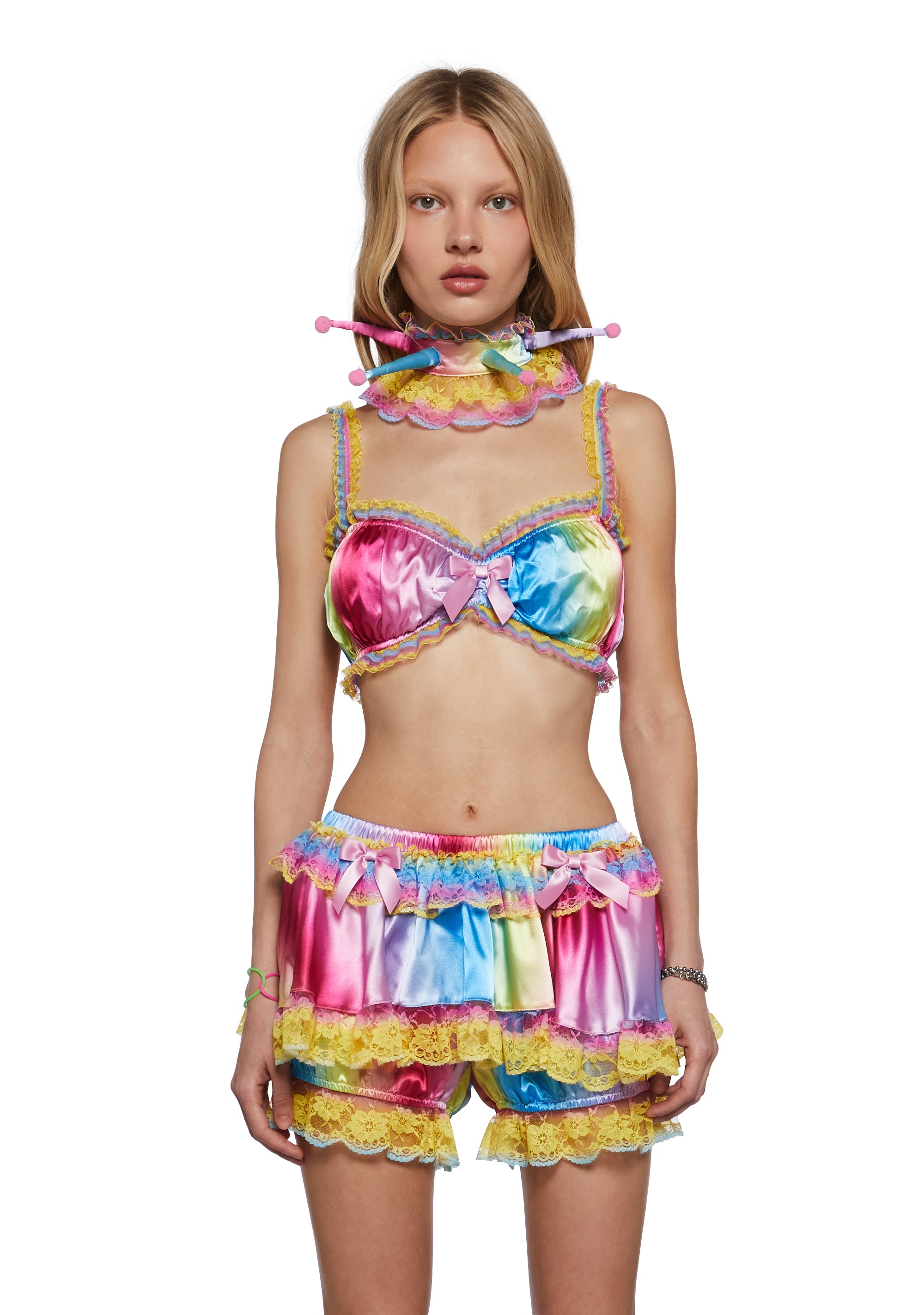 Womens Clowncore Ombre Crop Top With Pointed Clown Collar Set Club