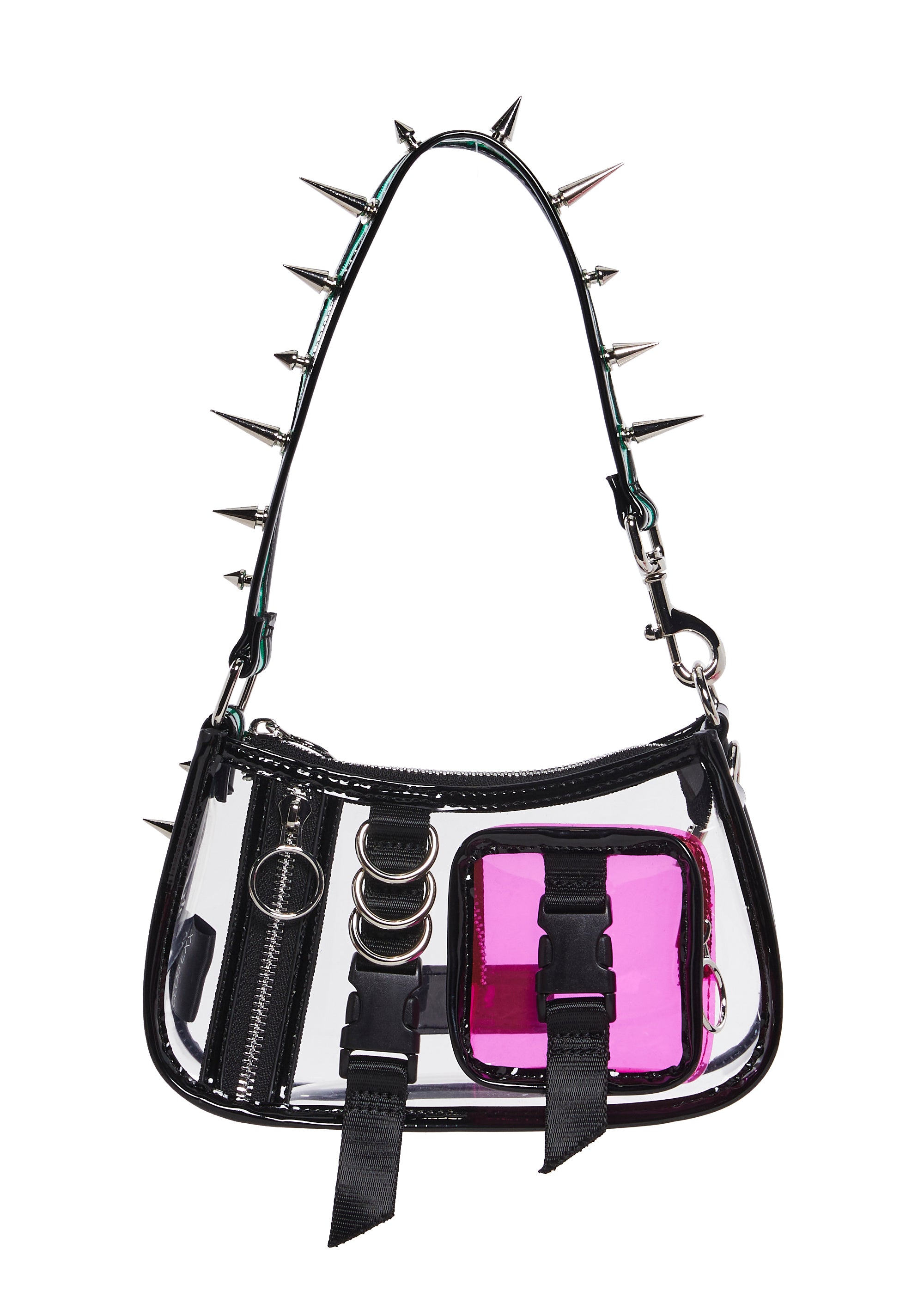 Transparent Vinyl Shoulder Bag With Spikes Club Exx - Multi