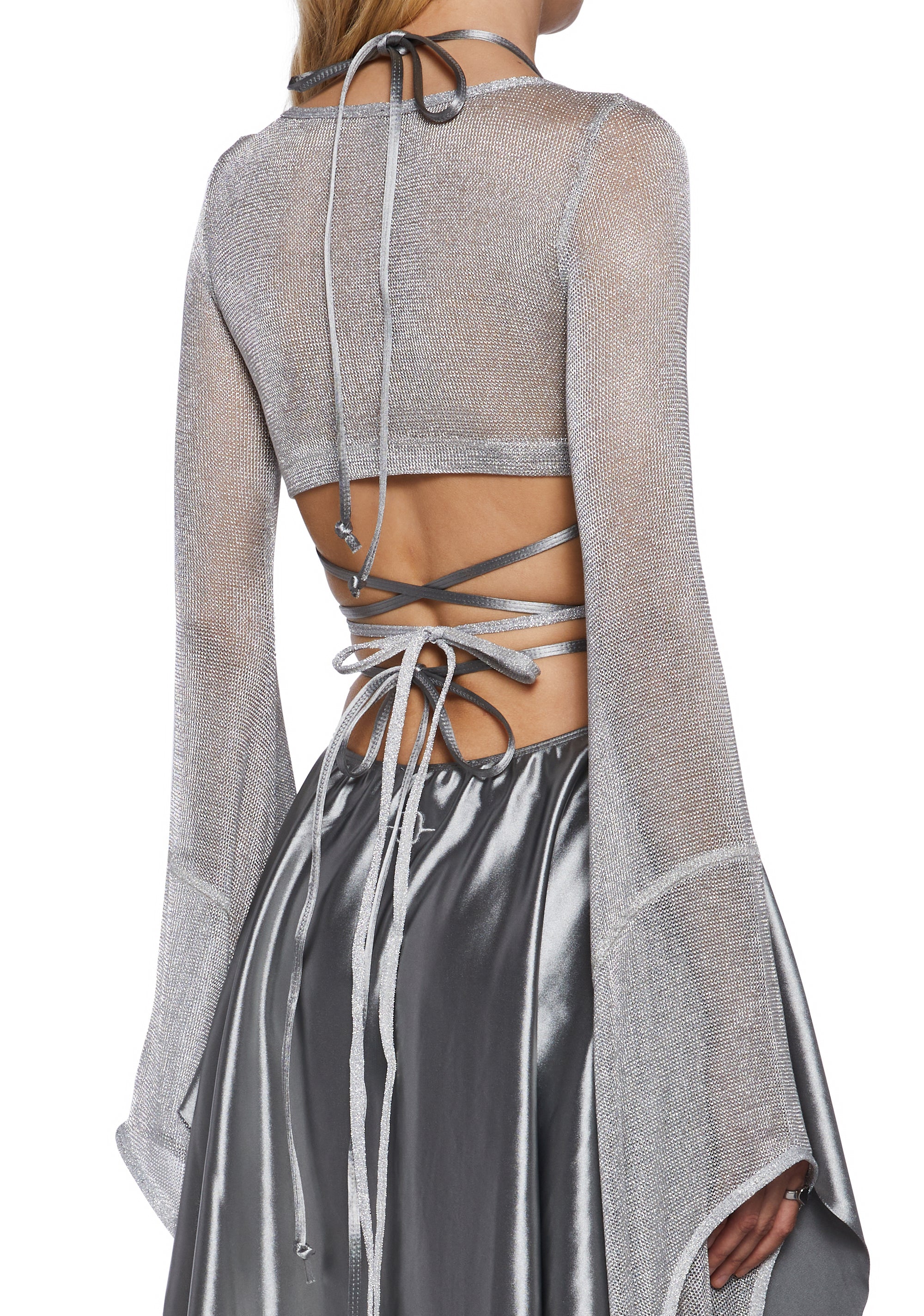 Echo Asymmetrical Wrap Dress - Metallic Silver - alternate