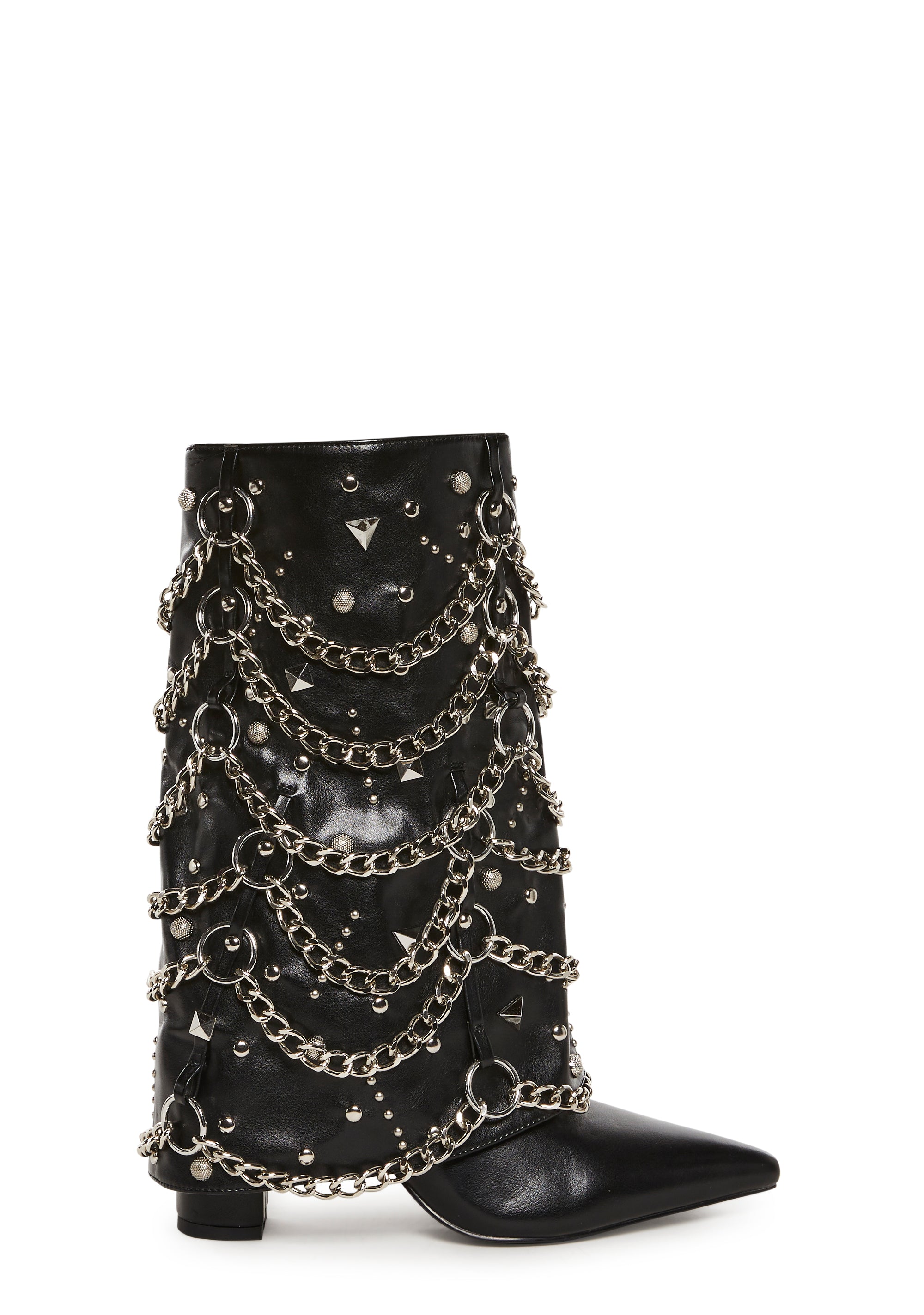 Azalea Wang Vegan Leather Chain Stud Fold-Over Heeled Boots