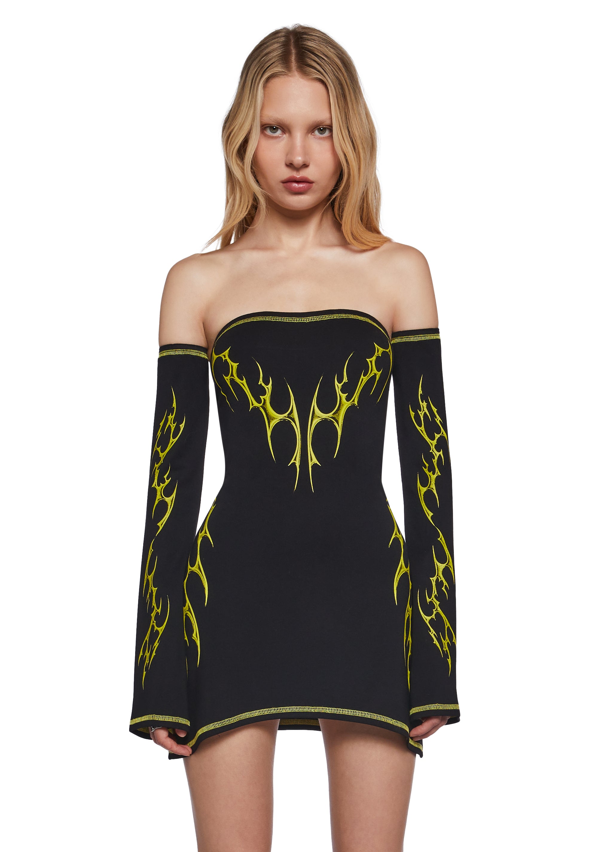 Womens Bodycon Rave Dress With Graphics And Gloves Club Exx