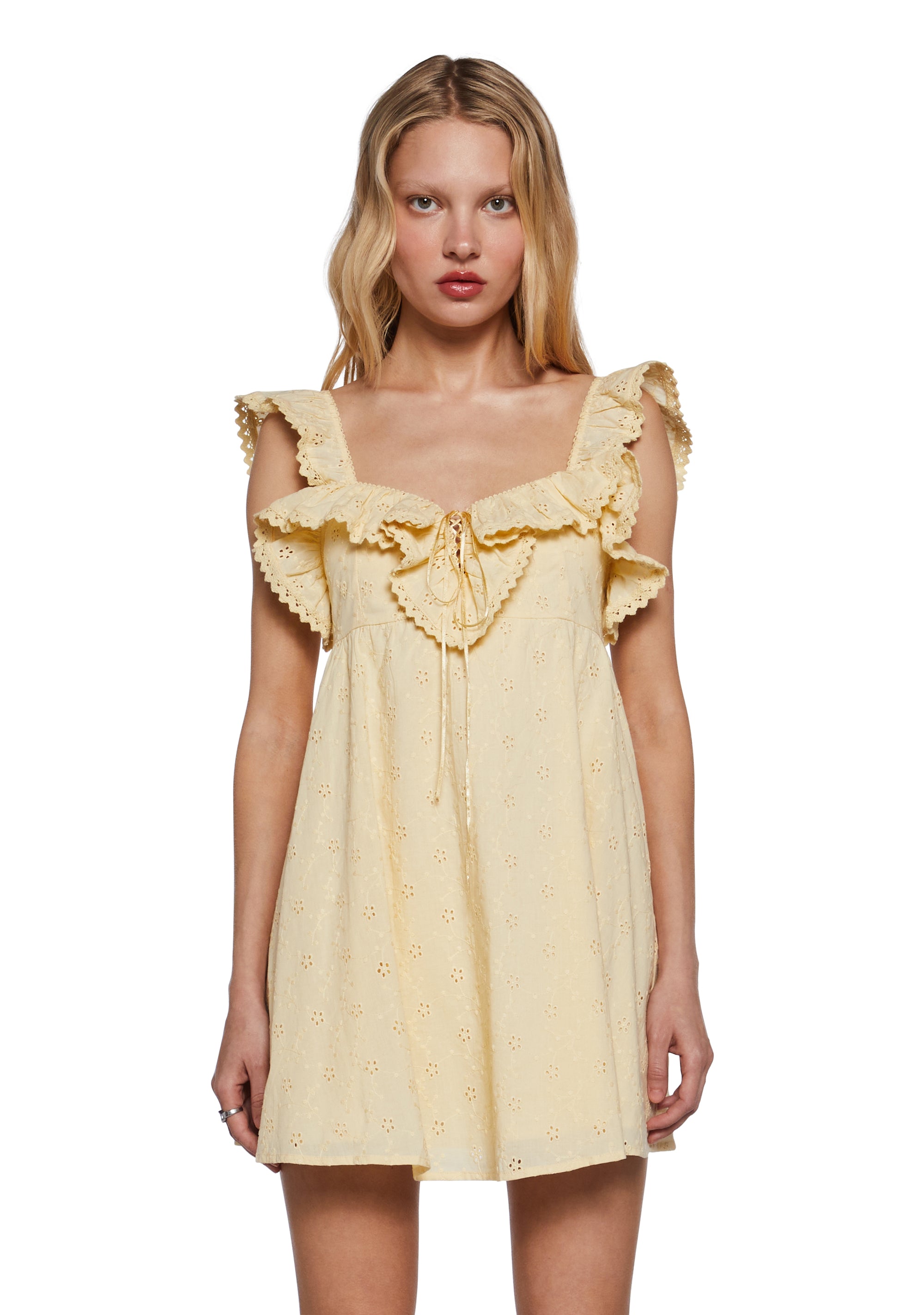 Womens Babydoll Eyelet Lace Ruffle Mini Dress Sugar Thrillz Womens Babydoll Eyelet Lace Ruffle Mini Dress Sugar Thrillz