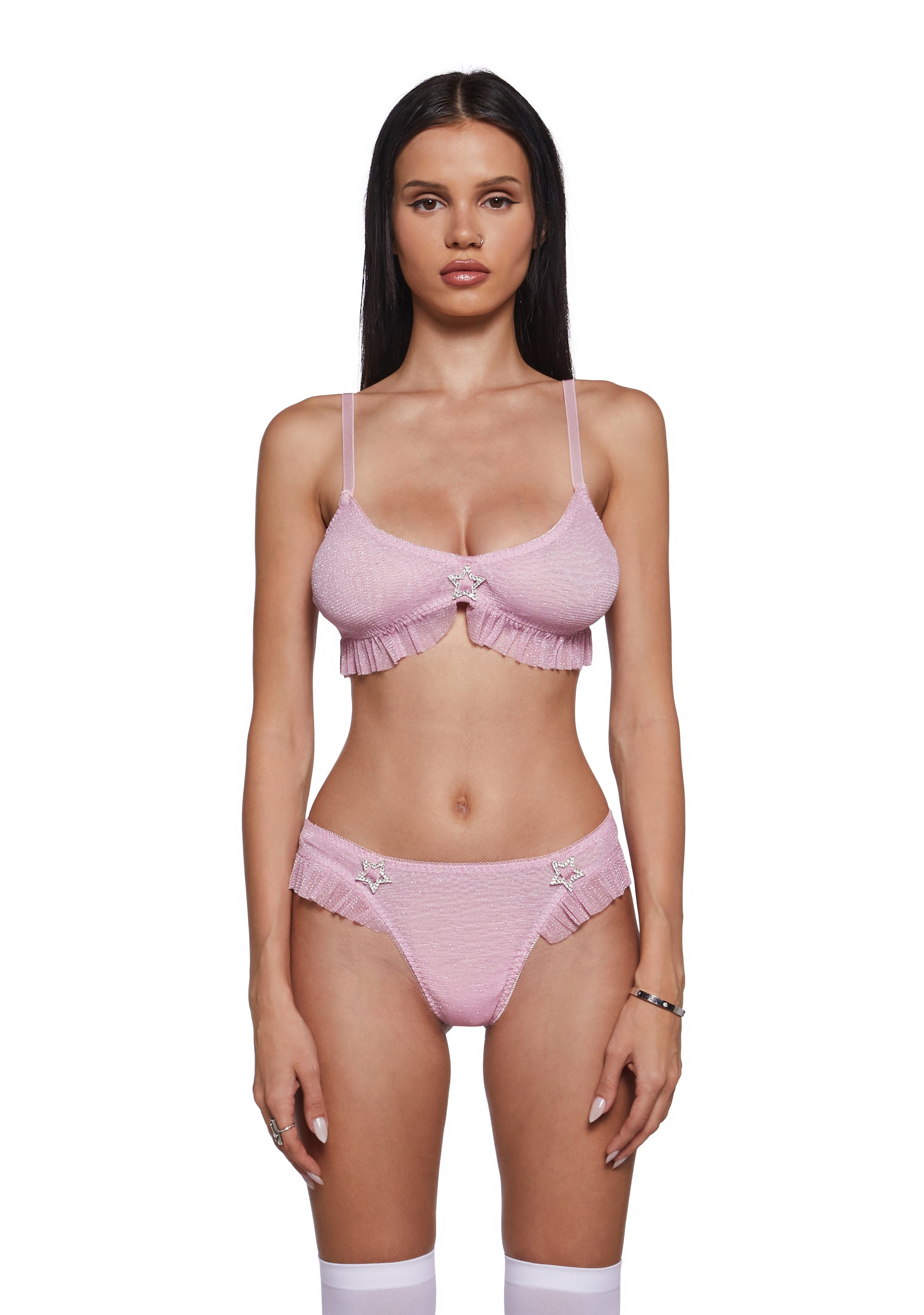 Womens Sexy Glitter Mesh Bra And Thong Panty Set With Rhinestone Stars Sugar Thrillz - Pink Dolls Kill Womens Sexy Glitter Mesh Bra And Thong Panty Set With Rhinestone Stars Sugar Thrillz - Pink Dolls Kill