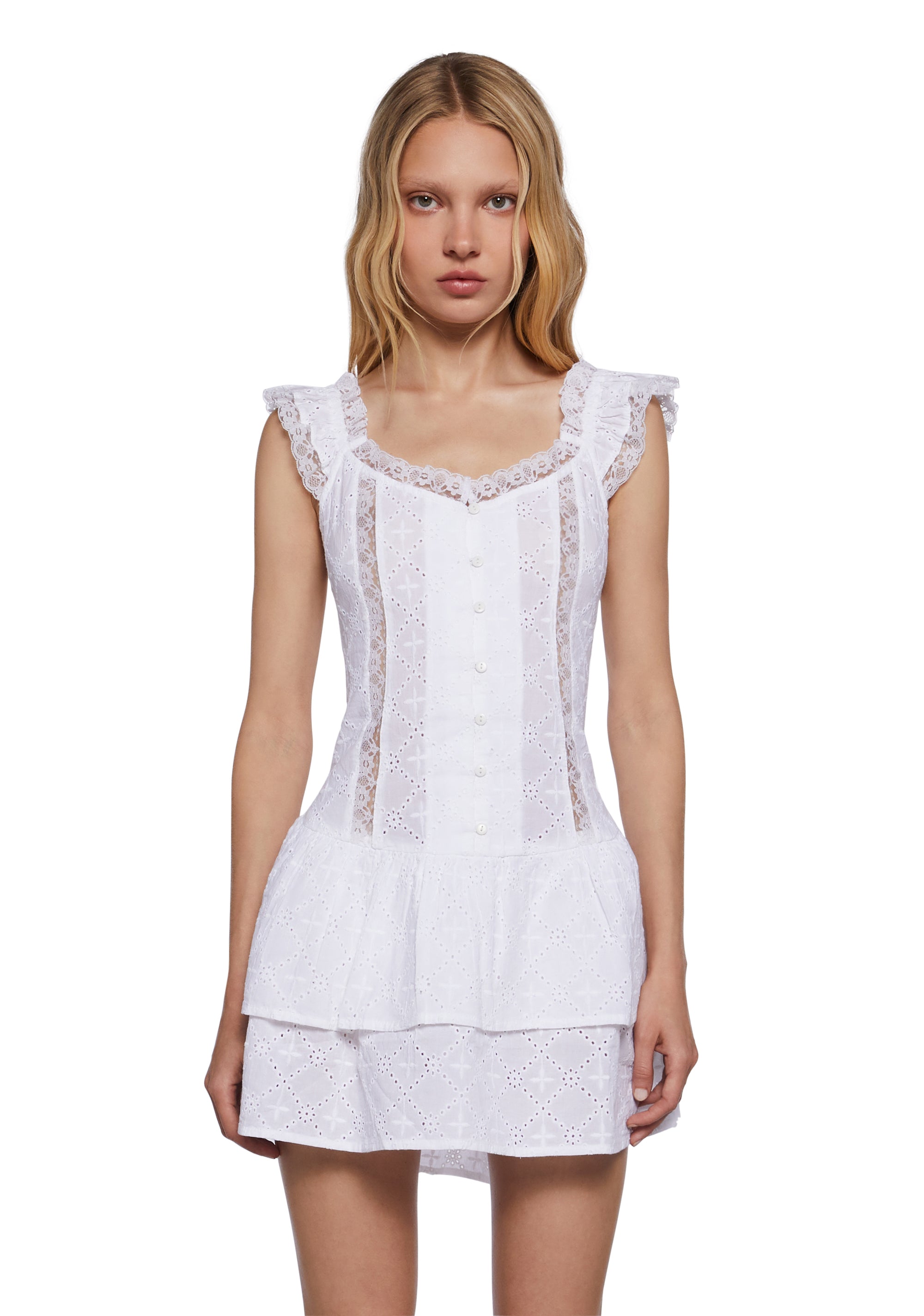 Womens Spring Cotton Eyelet Lace Ruffled Mini Dress Delias - White Dolls Kill Womens Spring Cotton Eyelet Lace Ruffled Mini Dress Delias - White Dolls Kill