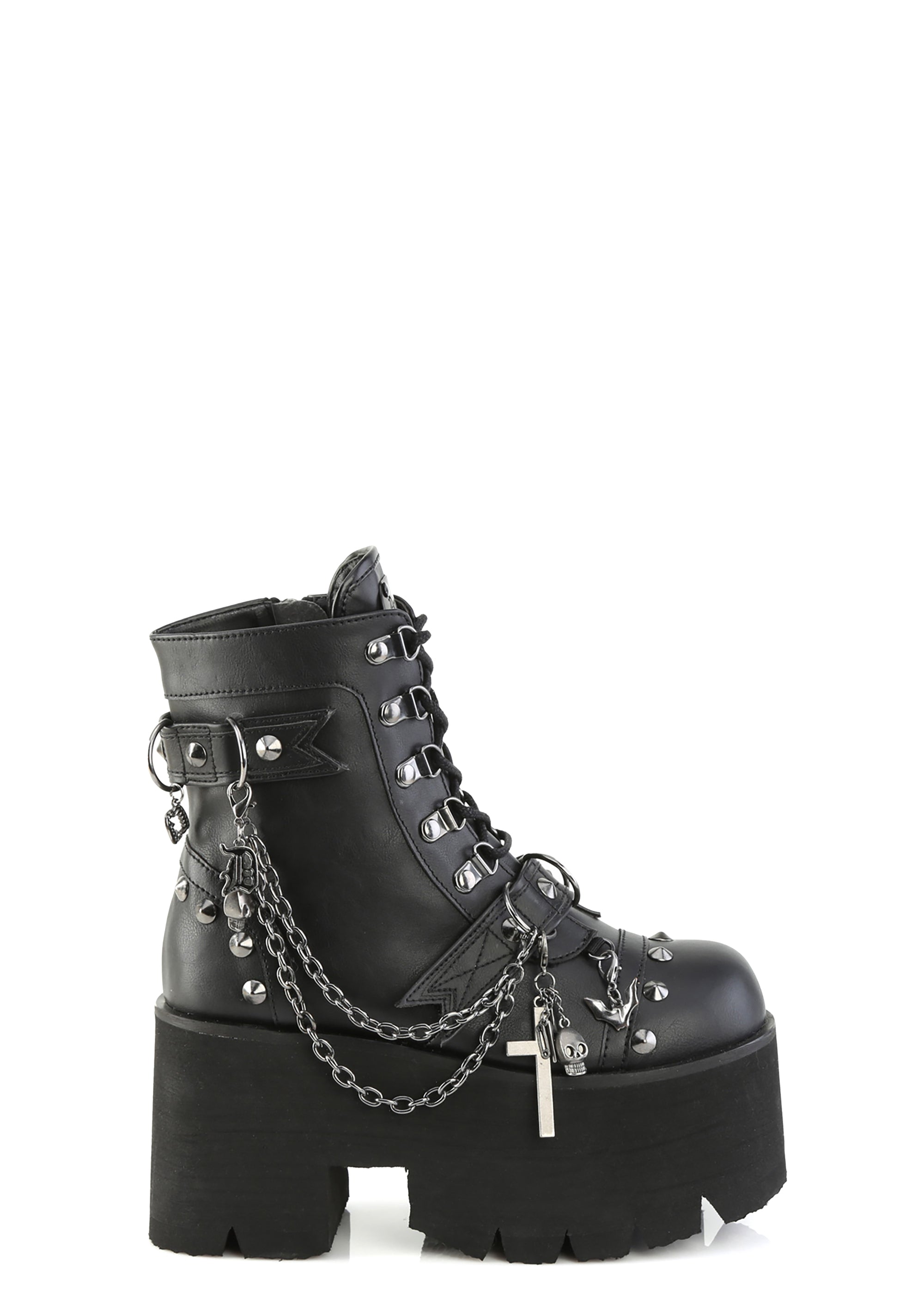 Demonia Ashes-52 Platform Boots With Chain Black – Dolls Kill