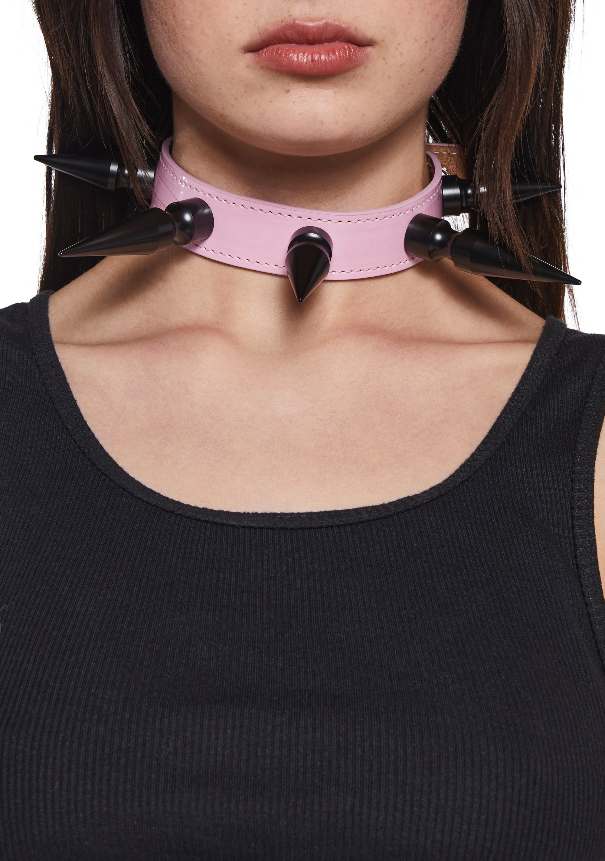 Spiked Choker Pink Leather Heart Choker Women's Gothic Lace