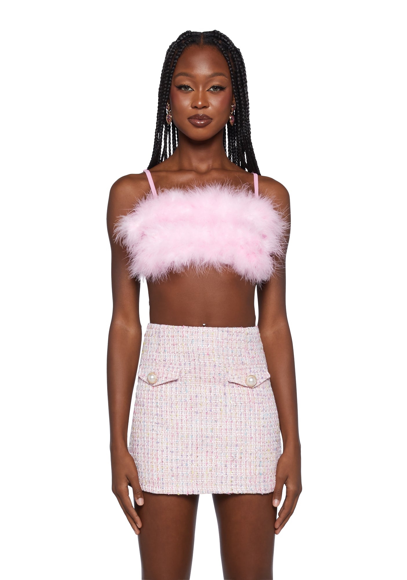 Sugar Thrillz Marabou Boob Tube Pink