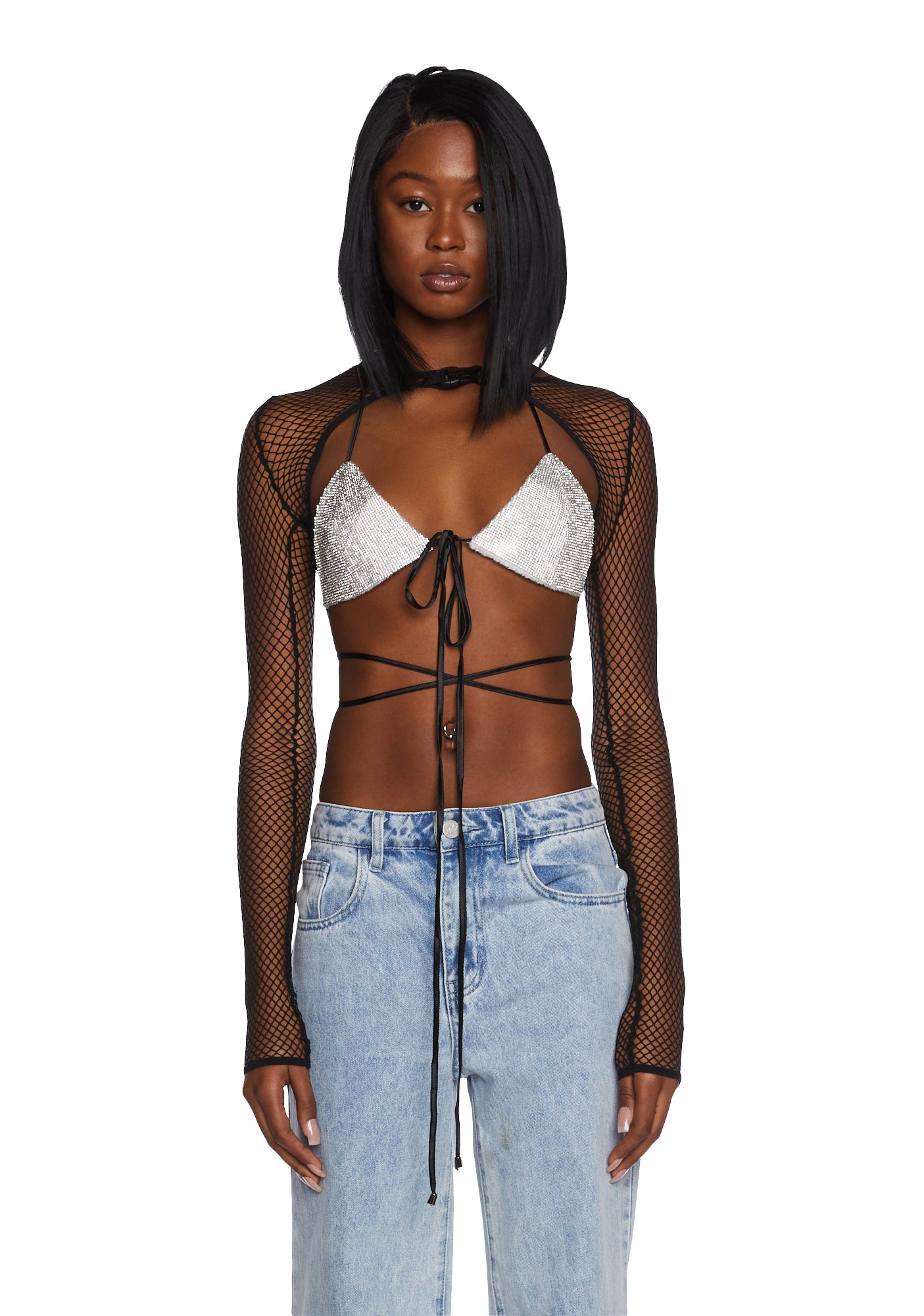 White cropped best sale fishnet top