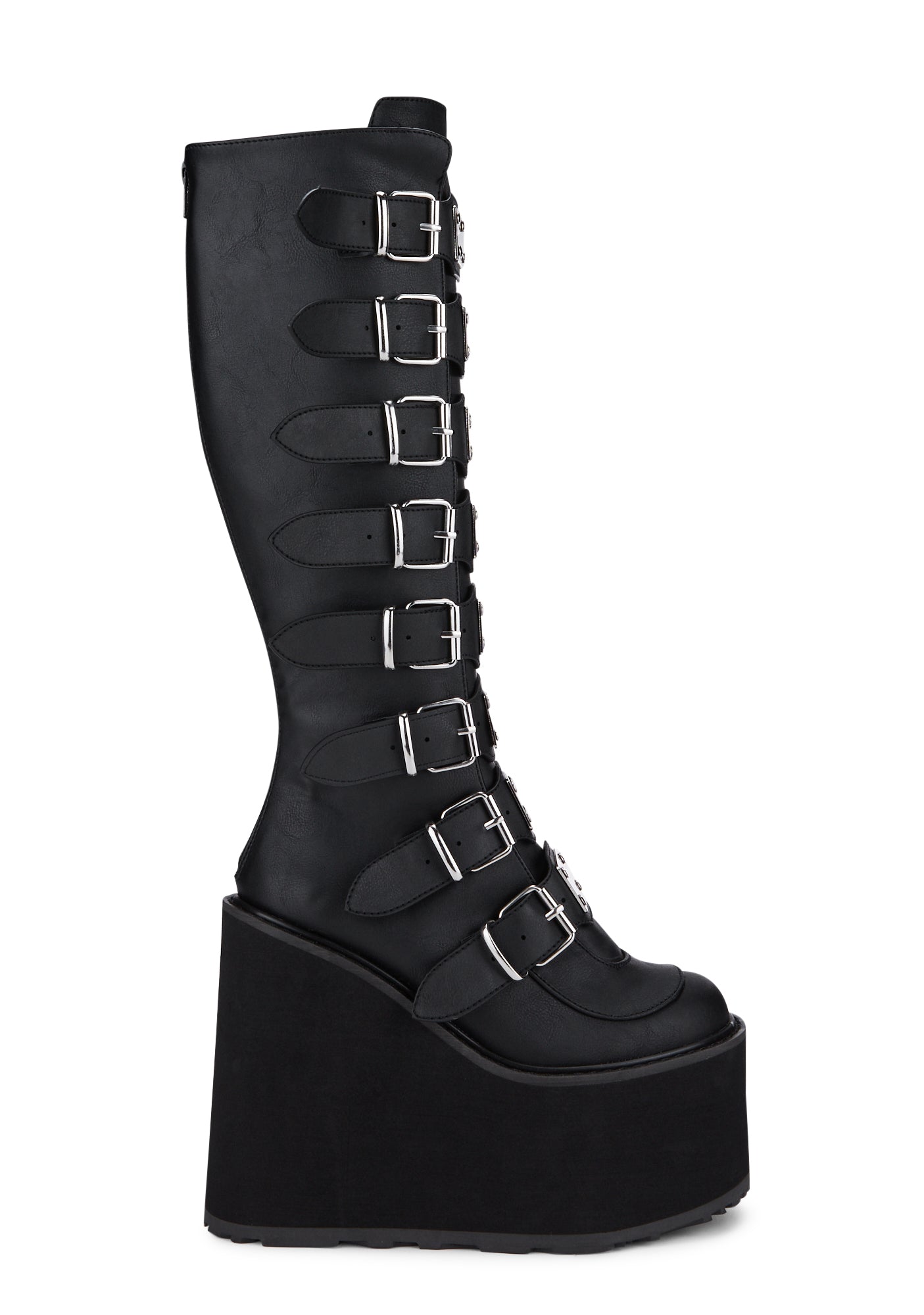 Demonia Swing-815 Buckle Knee High Platform Boots Black – Dolls Kill