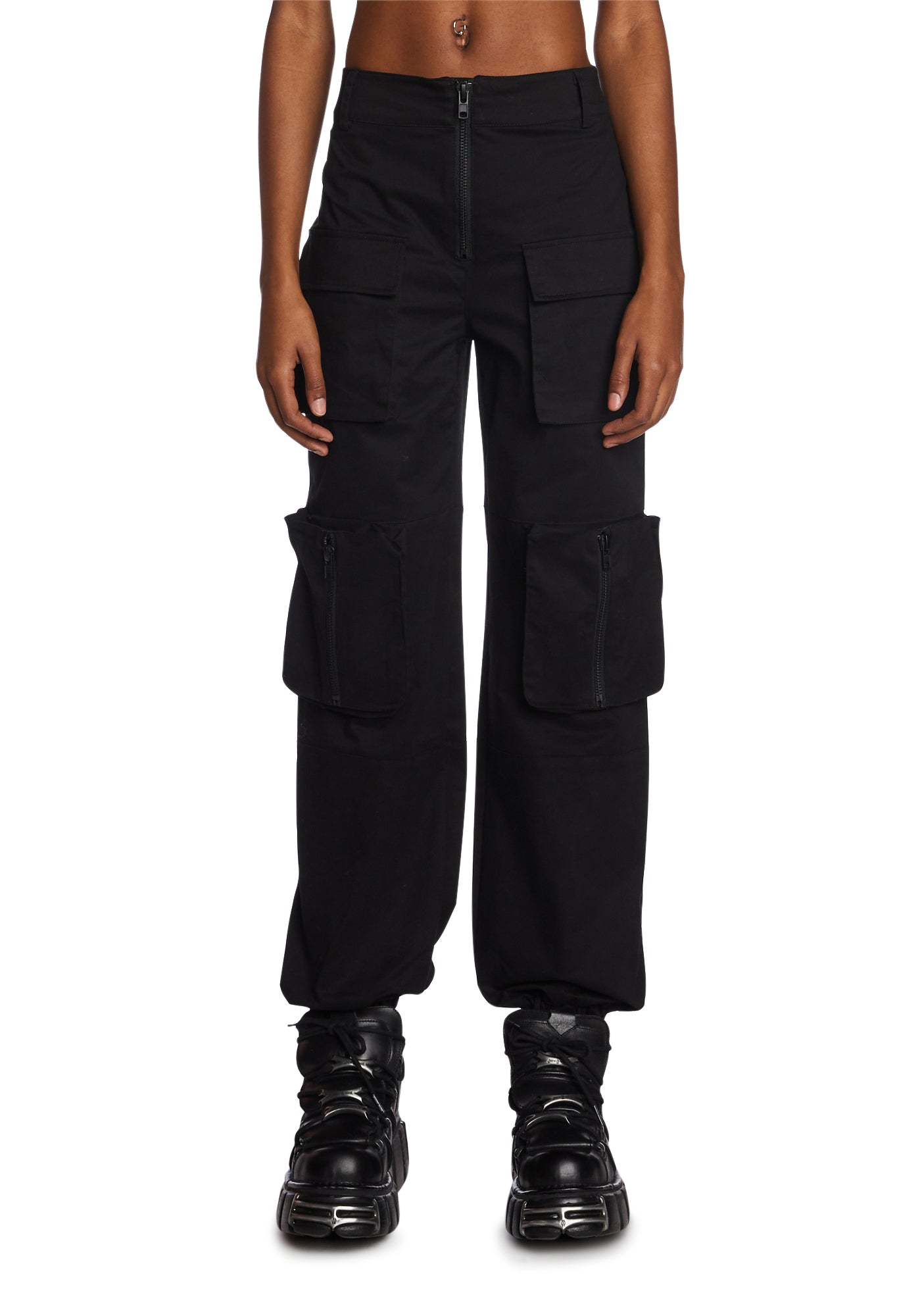 Poster Grl Multi Pocket Cargo Pants - Black – Dolls Kill, black cargo jeans
