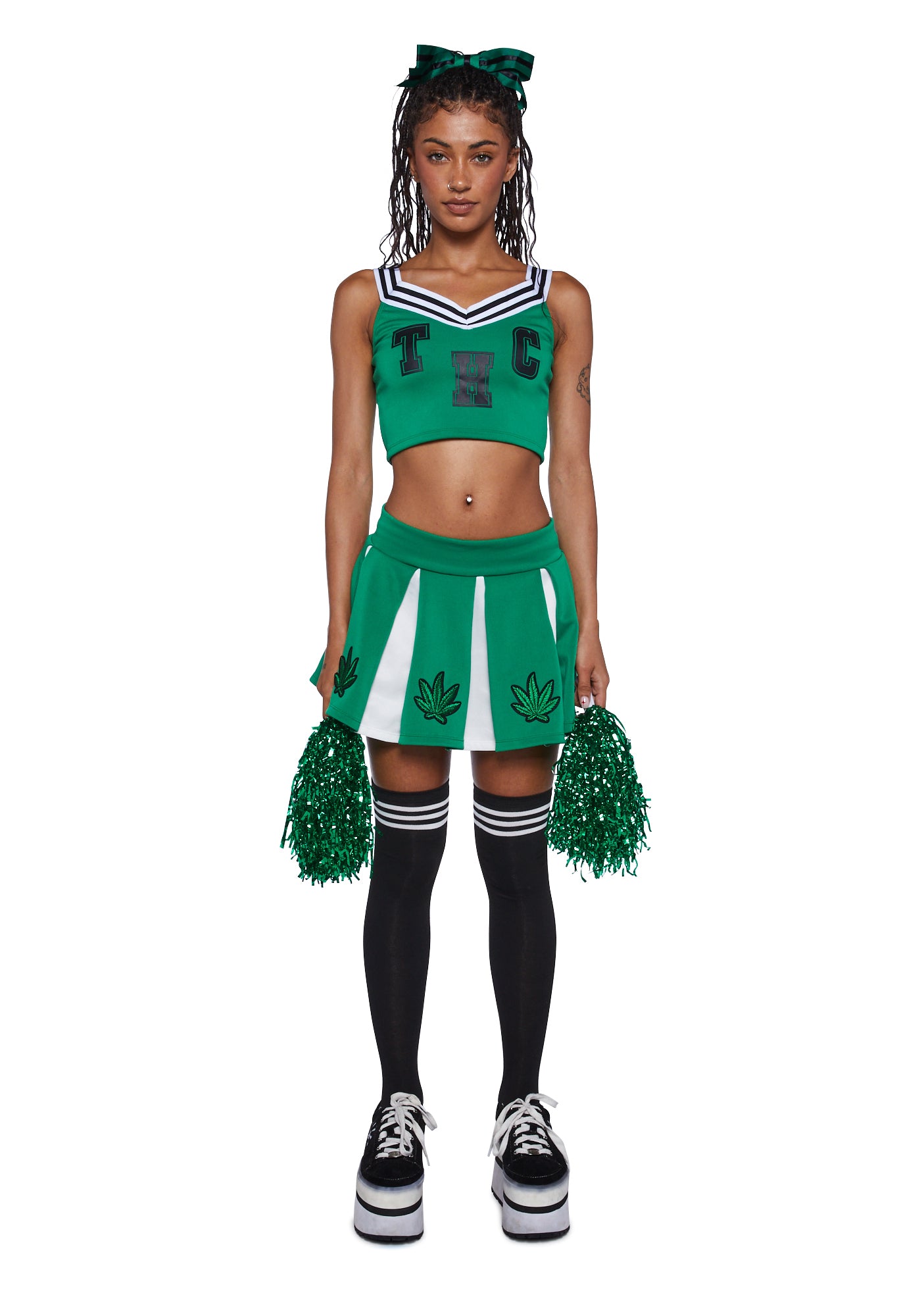 Stoner Cheerleader Costume Set Sexy Womans Halloween - Green Green / MEDIUM Stoner Cheerleader Costume Set Sexy Womans Halloween - Green Green / MEDIUM