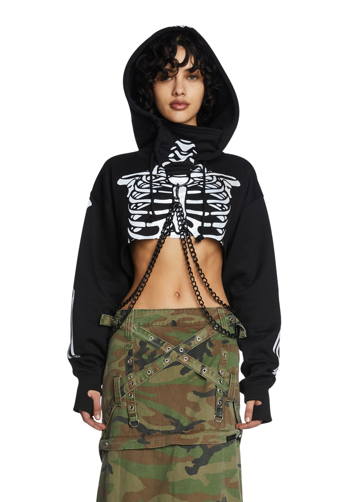 Trickz N Treatz Reflective Skeleton Print Chain Hoodie