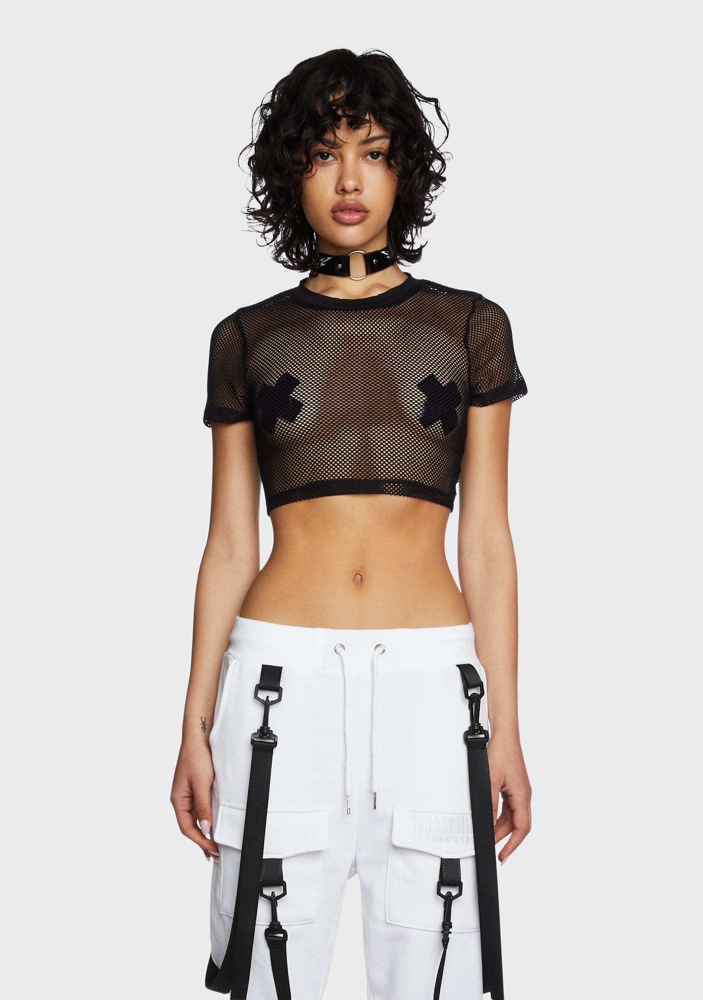 Club Exx Short Sleeve Fishnet Crop Top Dolls Kill