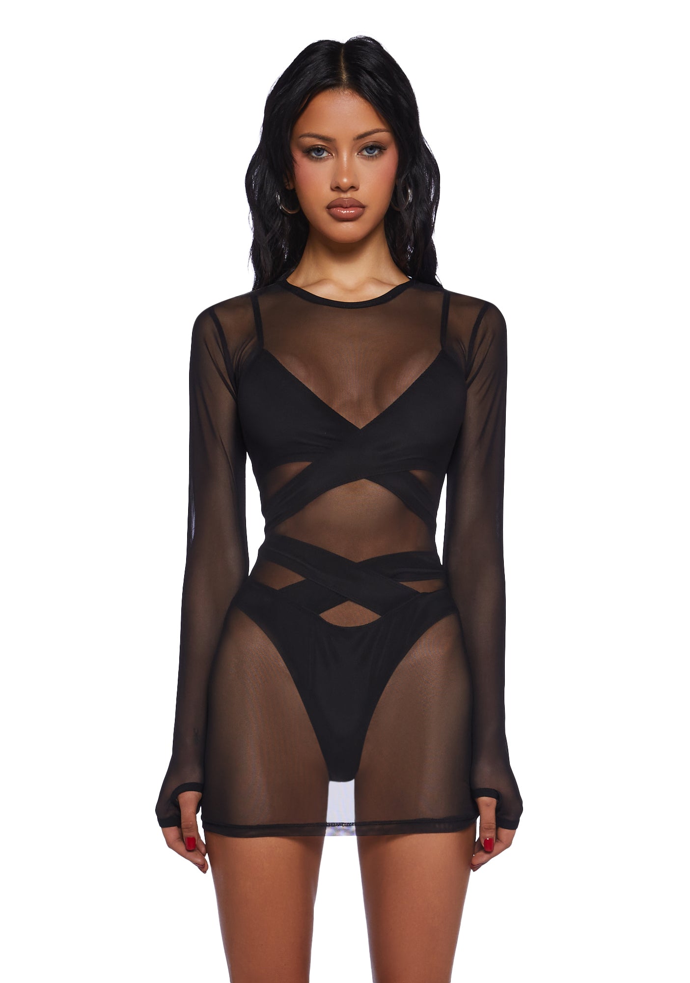 Poster Grl Sheer Three Piece Lingerie Dress Set - Black Poster Grl Sheer Three Piece Lingerie Dress Set - Black
