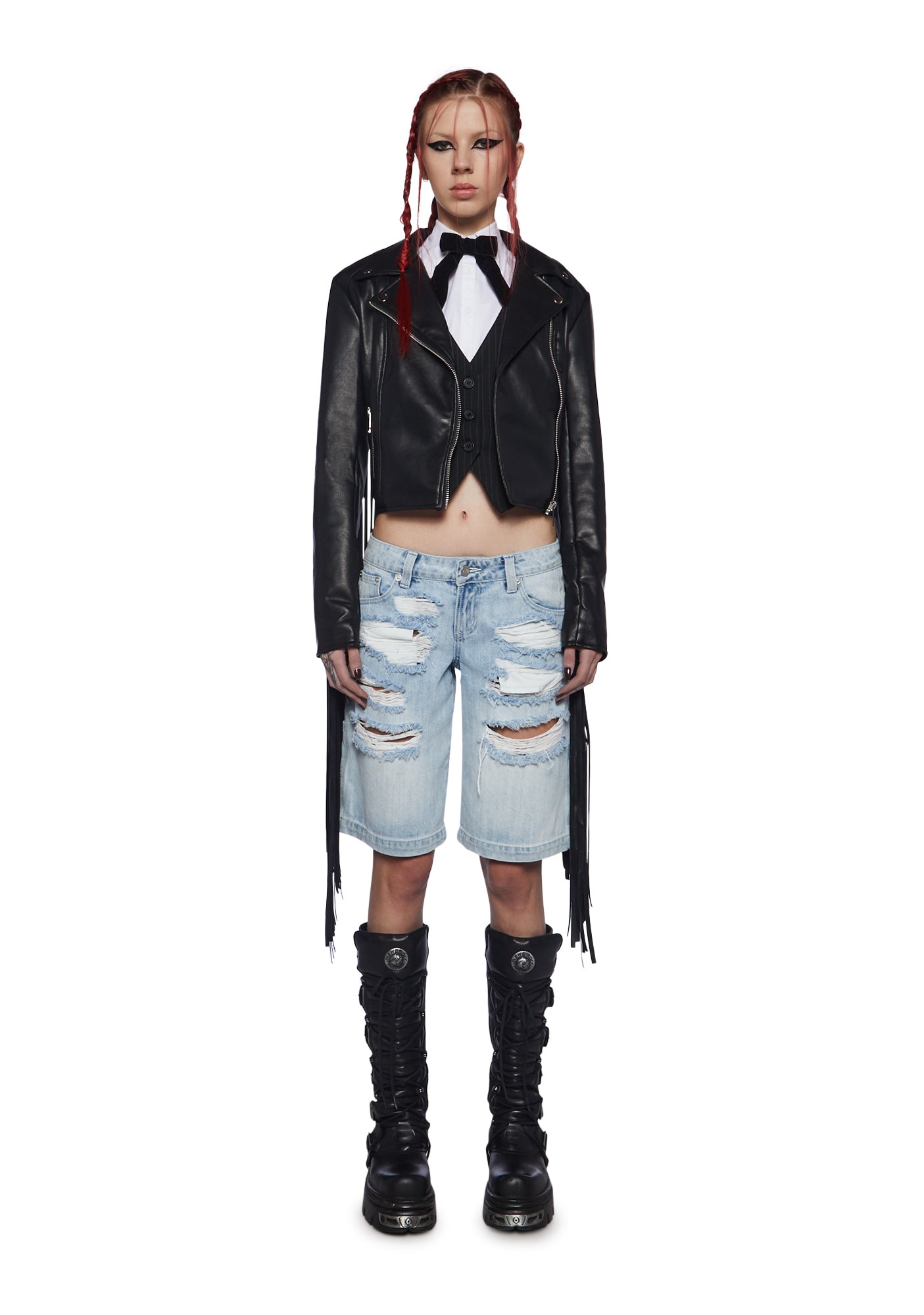 Current Mood Fringe Moto Jacket Black Vegan Leather