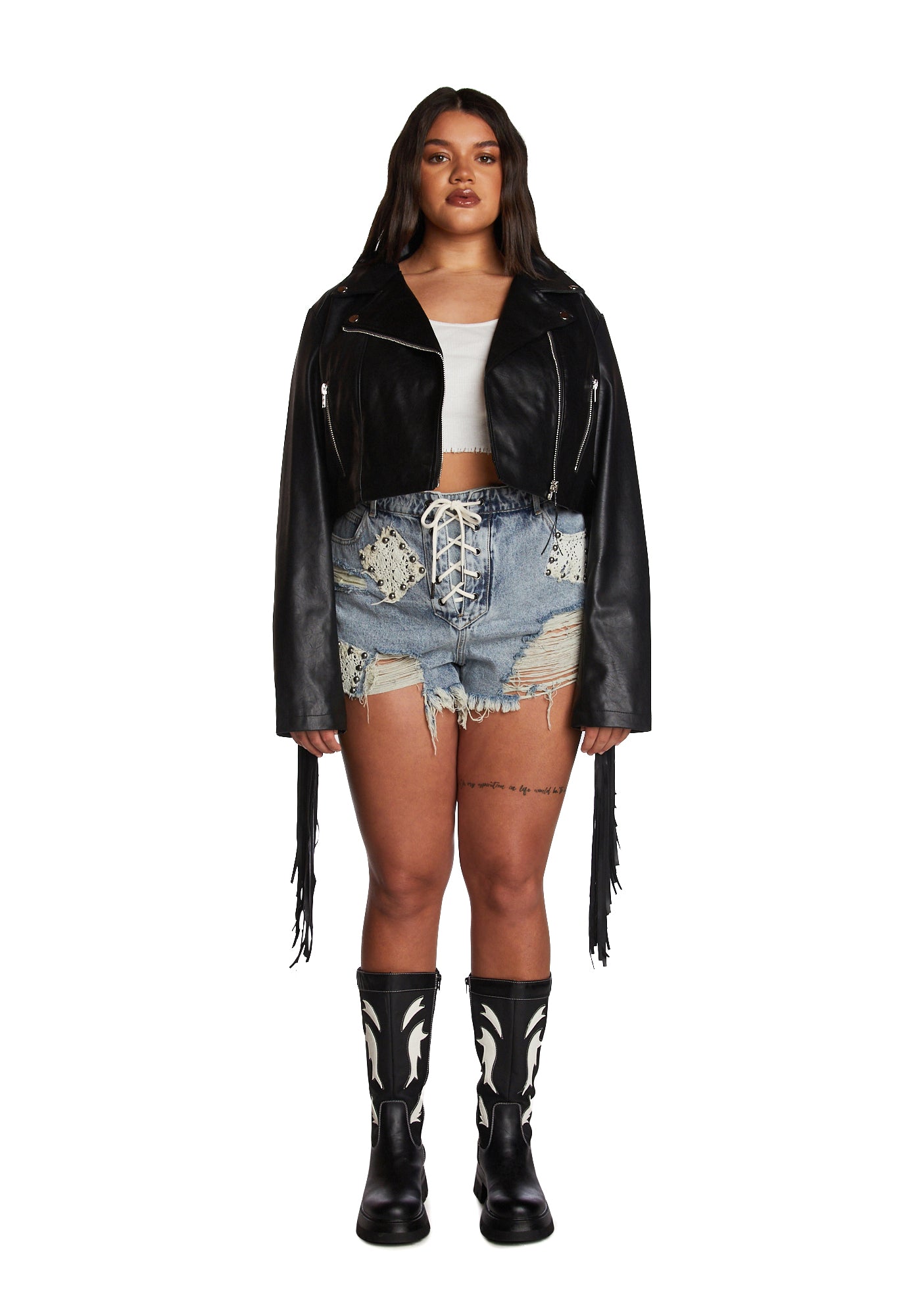 Fringe leather jacket plus size shop
