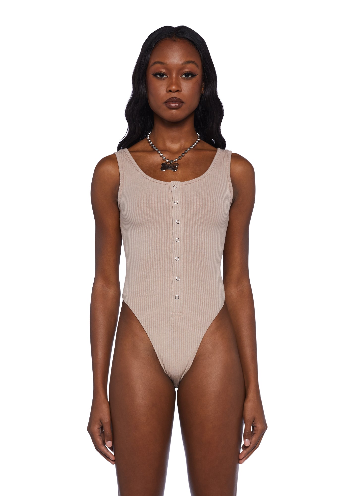 Poster Grl Henley Ribbed Tank Thong Bodysuit - Brown – Dolls Kill