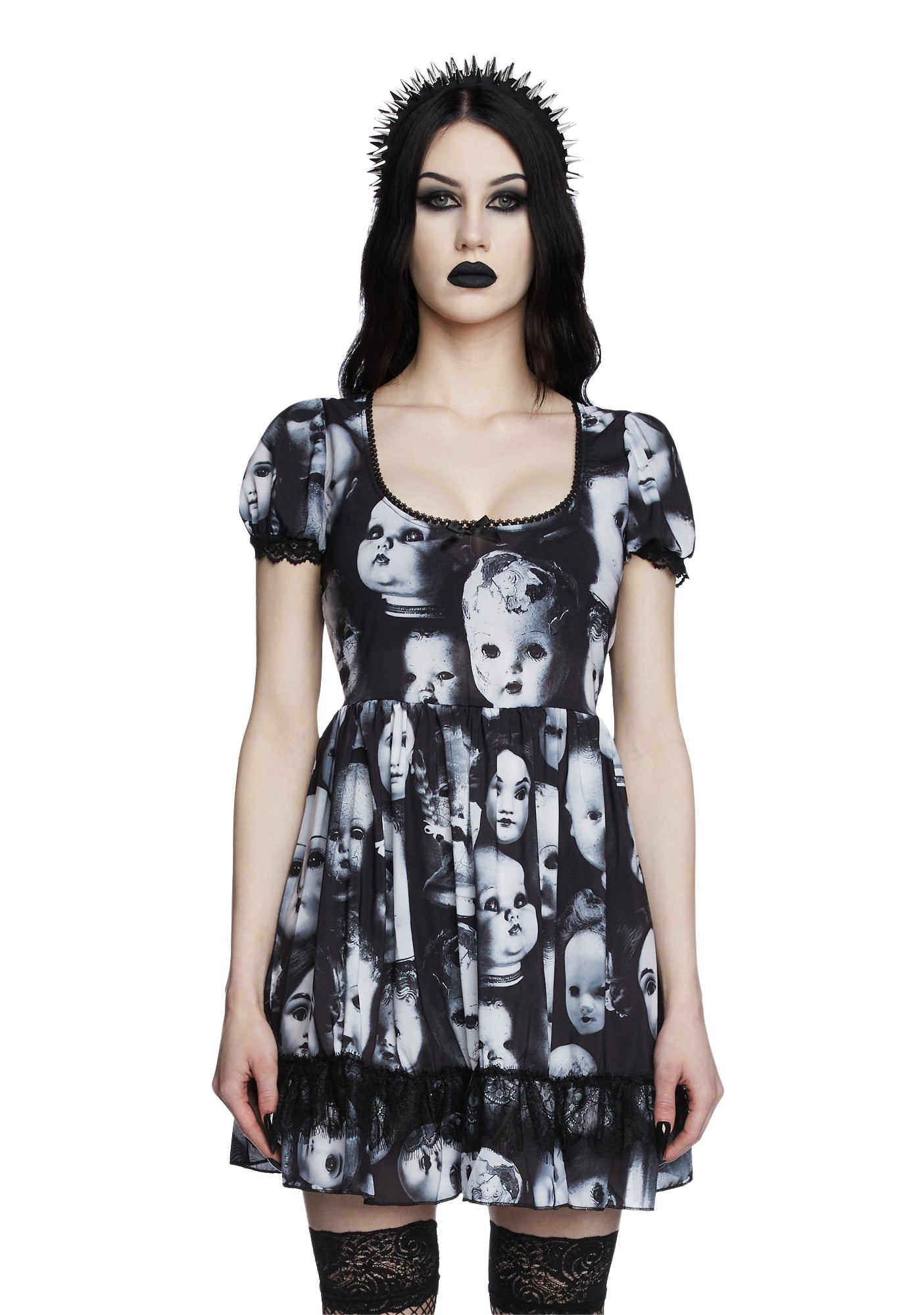 Widow Doll Head Mesh Babydoll Dress - Black – Dolls Kill