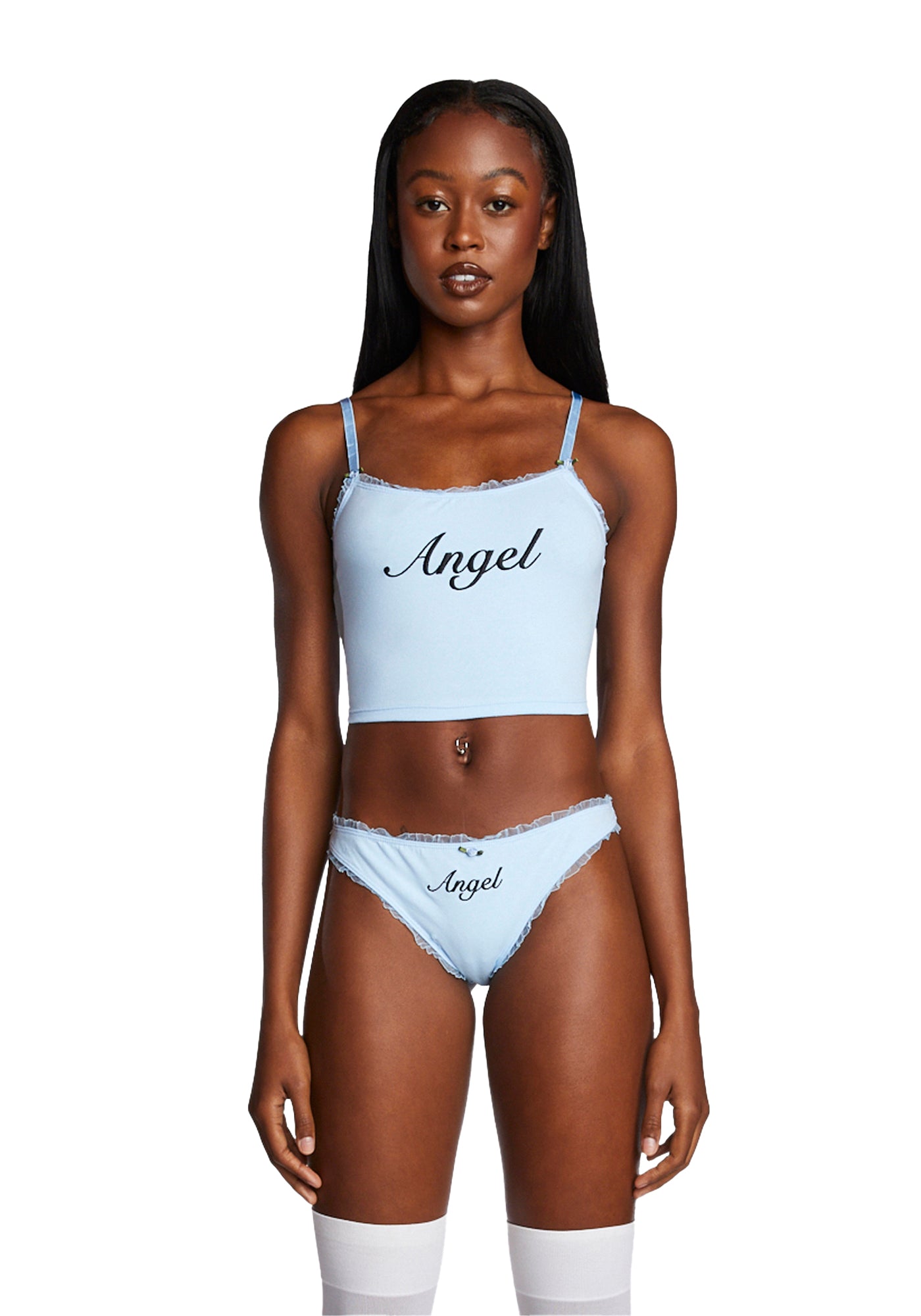 Sugar Thrillz Angel Lingerie Set Cami Crop Top Midrise Cheeky Panties Blue