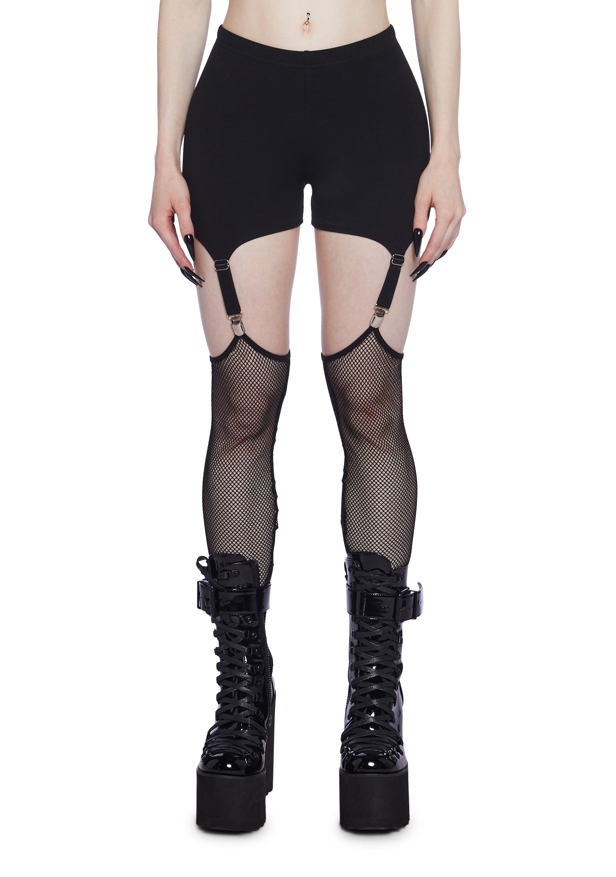 Widow Punk Fishnet Garter Leggings Black – Dolls Kill