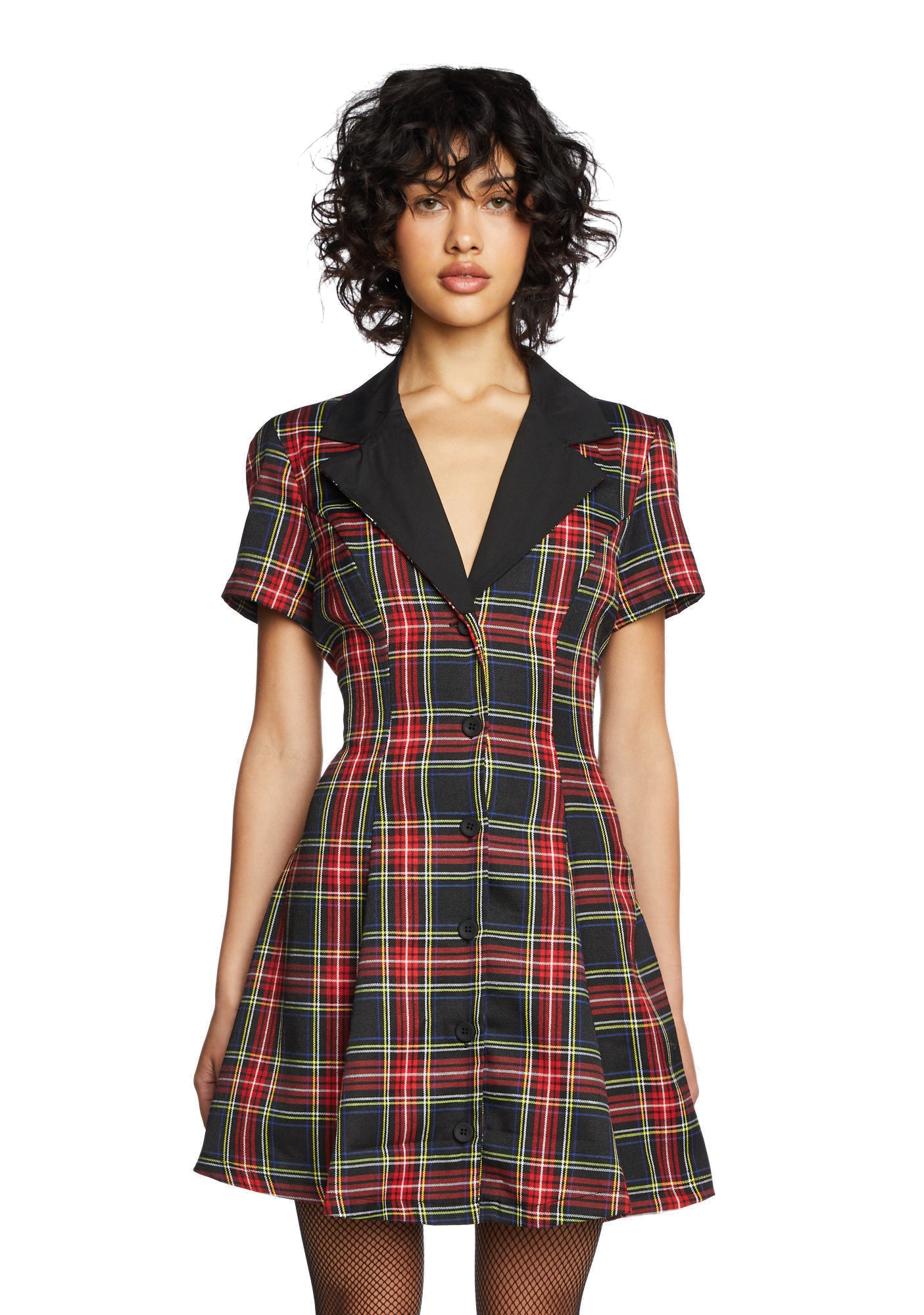 Current Mood Plaid Button Dress - Red Black – Dolls Kill