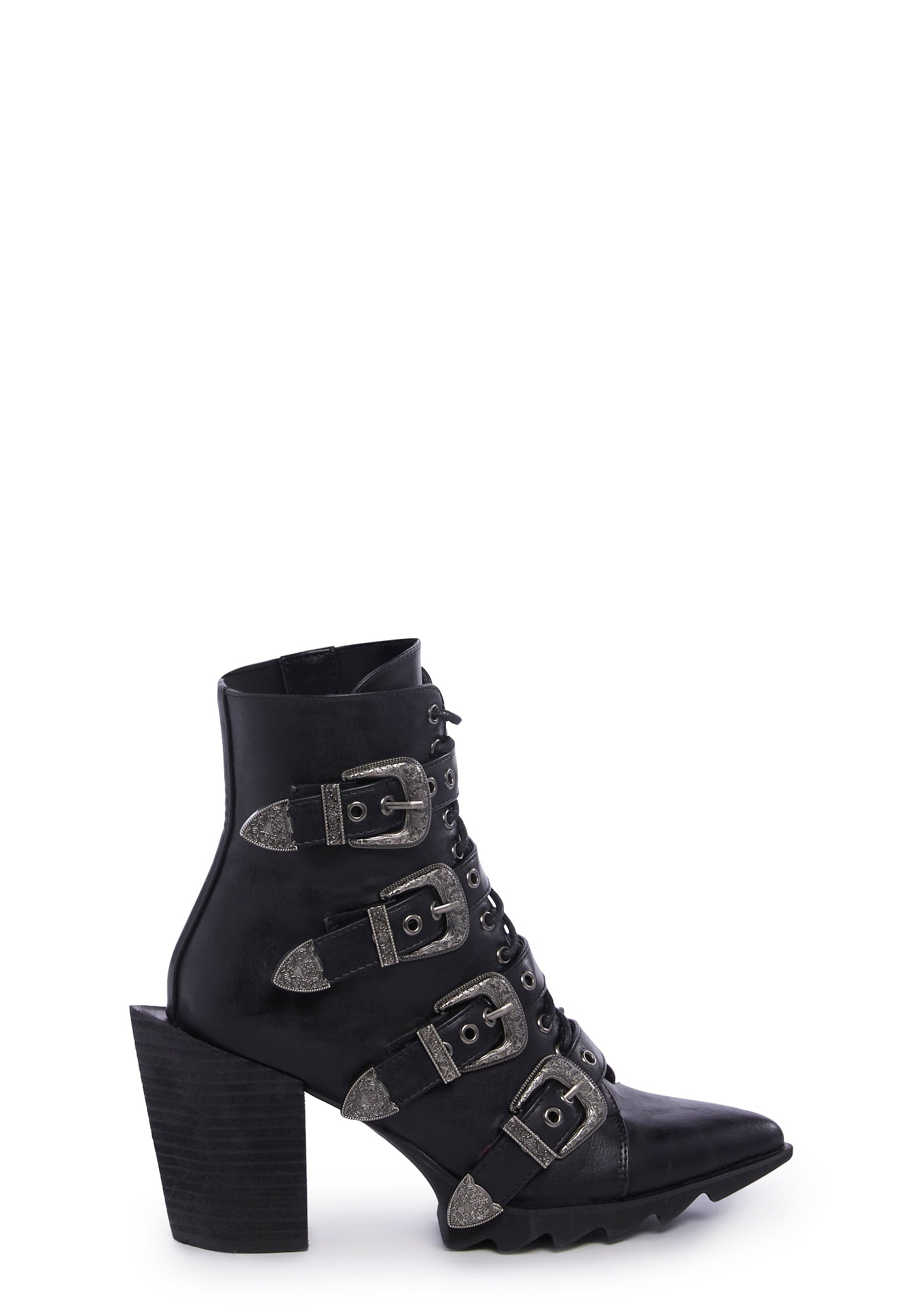 Buckle Lace Up Booties (Black) – Megoosta Fashion