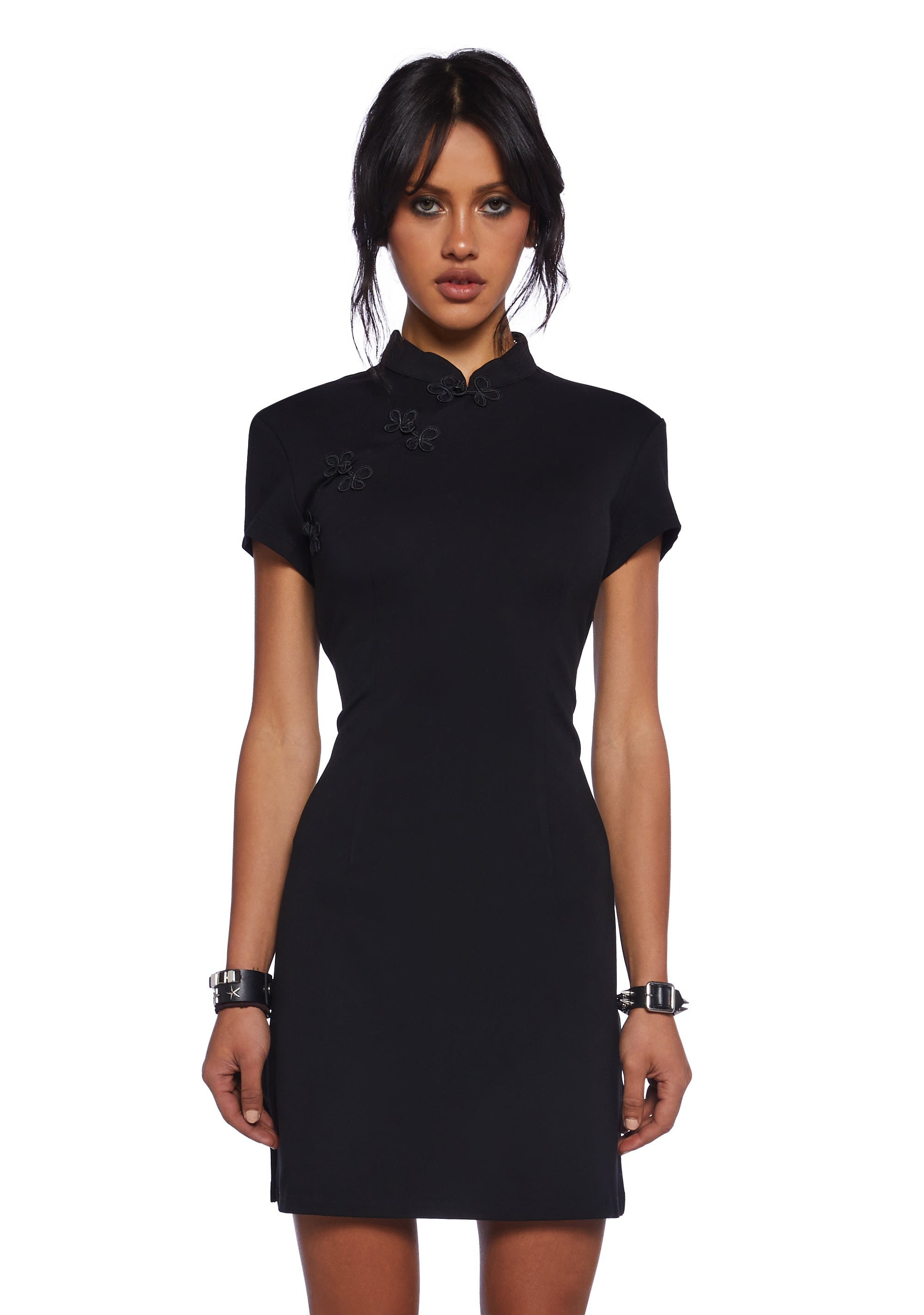 Current Mood Standing Collar Knit Fit & Flare Dress - Black Dolls Kill Current Mood Standing Collar Knit Fit & Flare Dress - Black Dolls Kill