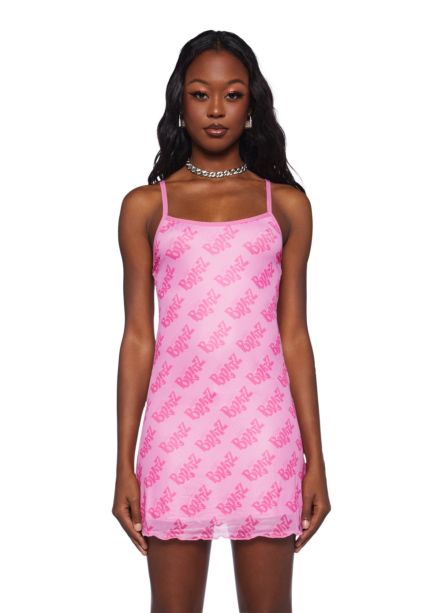 Dolls Kill x Bratz Logo Print Slip Dress Pastel Pink