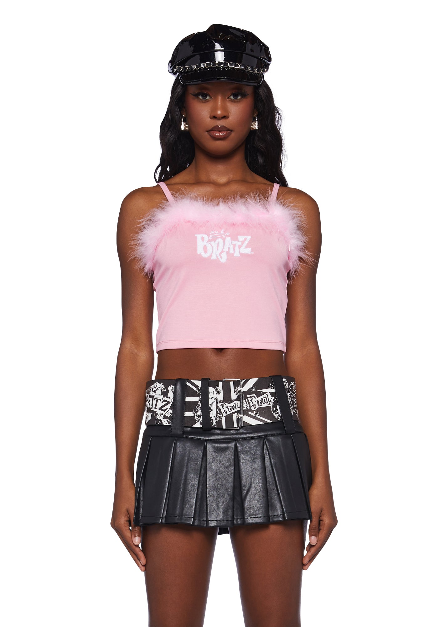 Dolls Kill x Bratz Marabou Embroidered Tank Pastel Pink