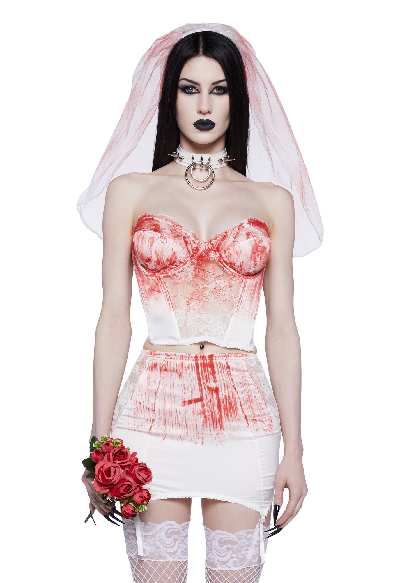 white halloween dress Sexy Womans Halloween Bloody Bride Costume Set