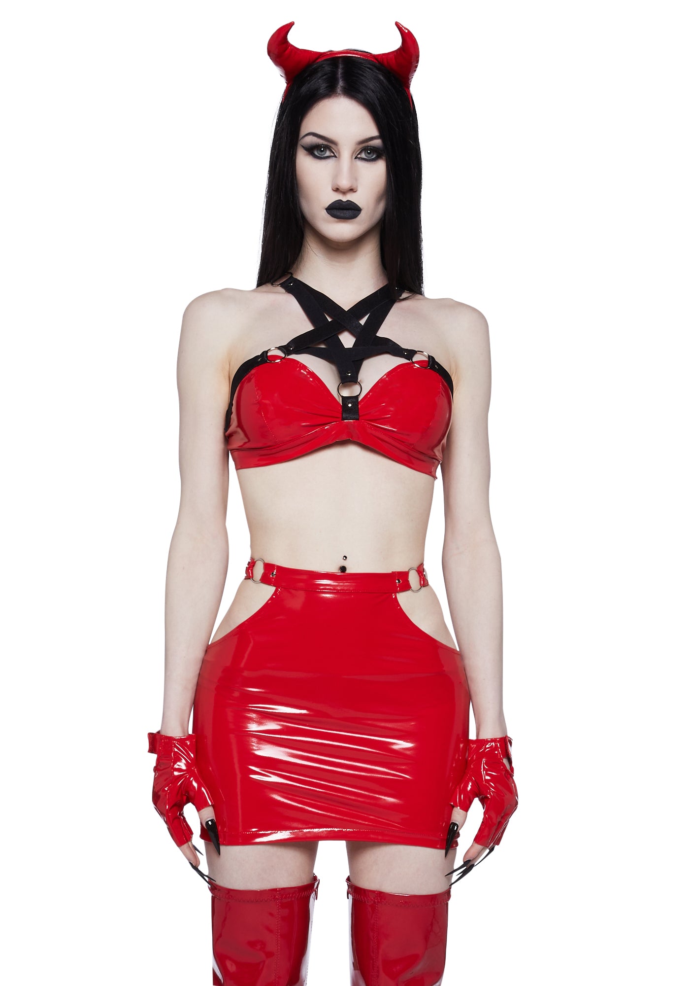 Trickz N Treatz Sexy Bondage Devil Costume - Red Dolls Kill Trickz N Treatz Sexy Bondage Devil Costume - Red Dolls Kill