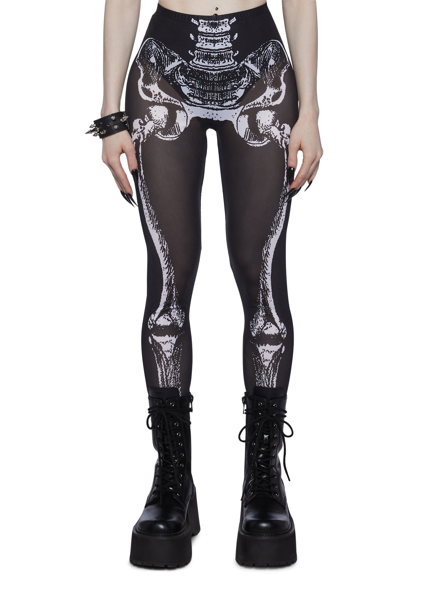 Trickz N Treatz Skeleton Print Mesh Leggings Black Dolls Kill