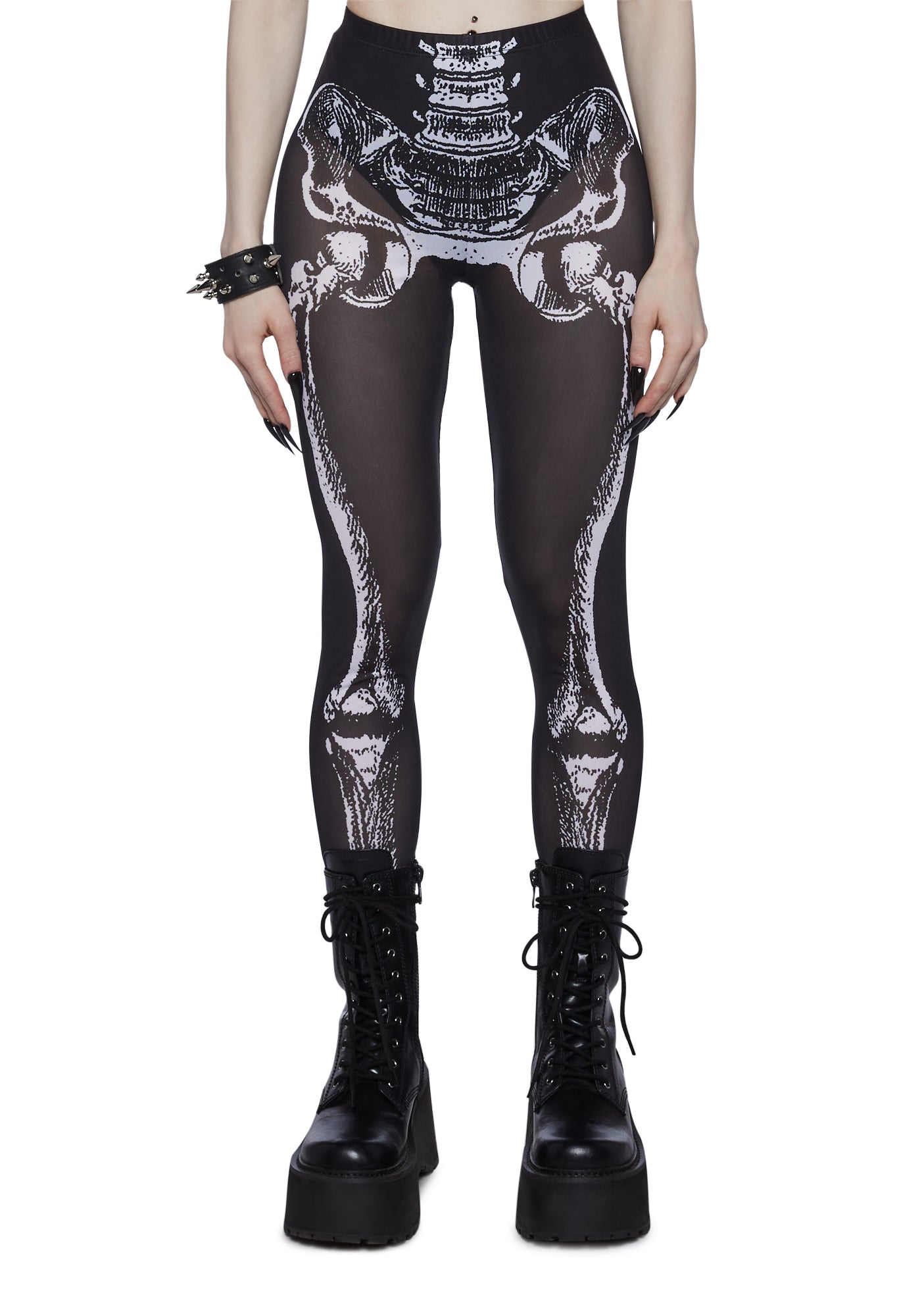 Trickz N Treatz Skeleton Print Mesh Leggings - Black